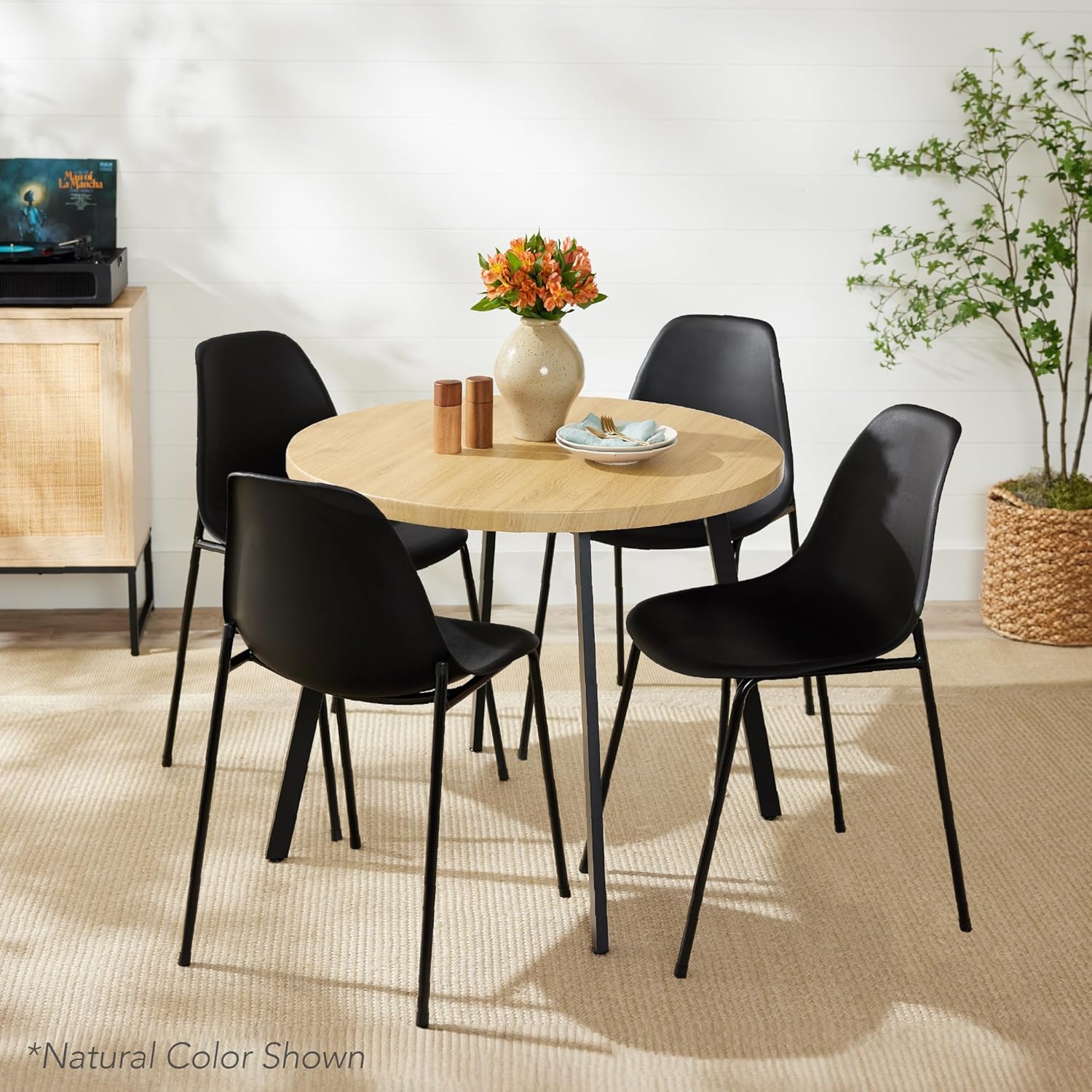 Best Choice Products Mesa de comedor redonda con patas de acero, color marrón...