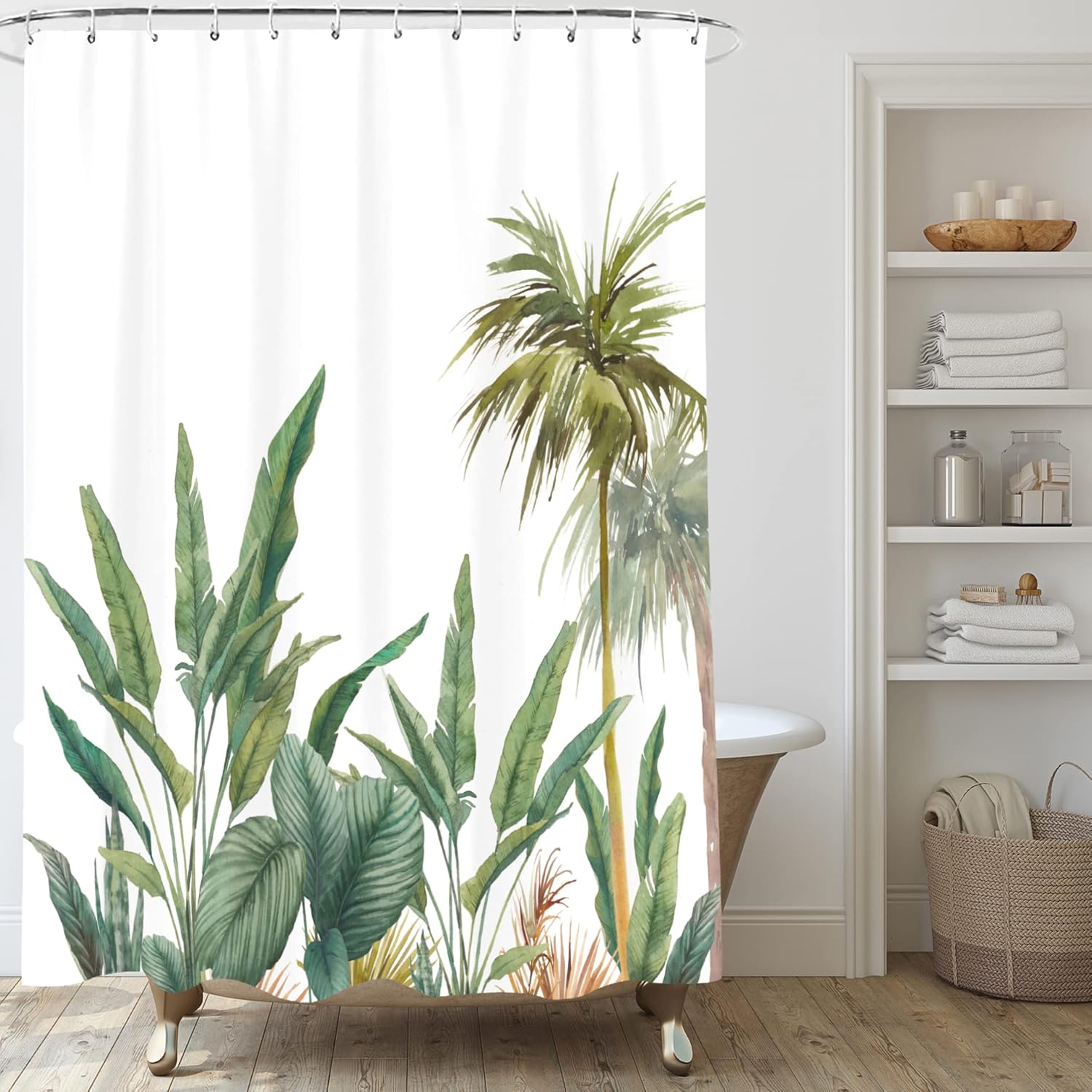 Cortina de ducha con diseño de plantas tropicales, juego de cortinas de ducha...