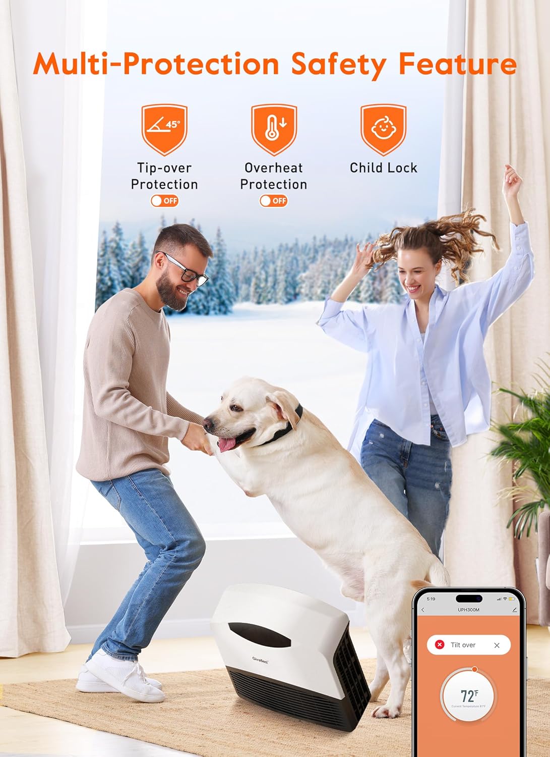 GiveBest Calentador eléctrico de pared con WiFi y control remoto, calentador...