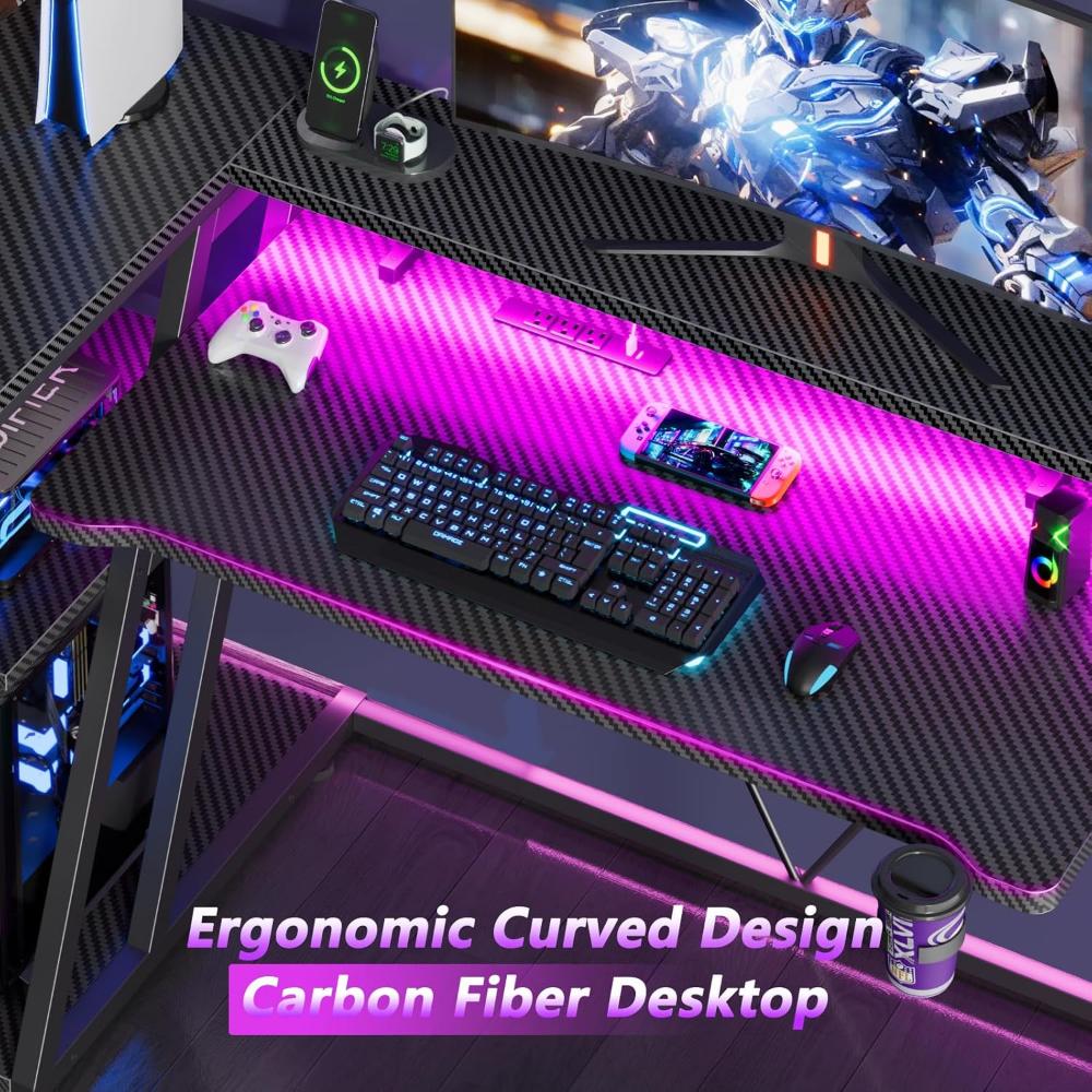 Escritorio Gamer Korfile, Fibra de carbono Negro