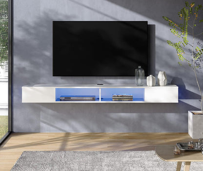 Soporte de TV de 70 pulgadas con luces amarillas y azules, consola multimedia