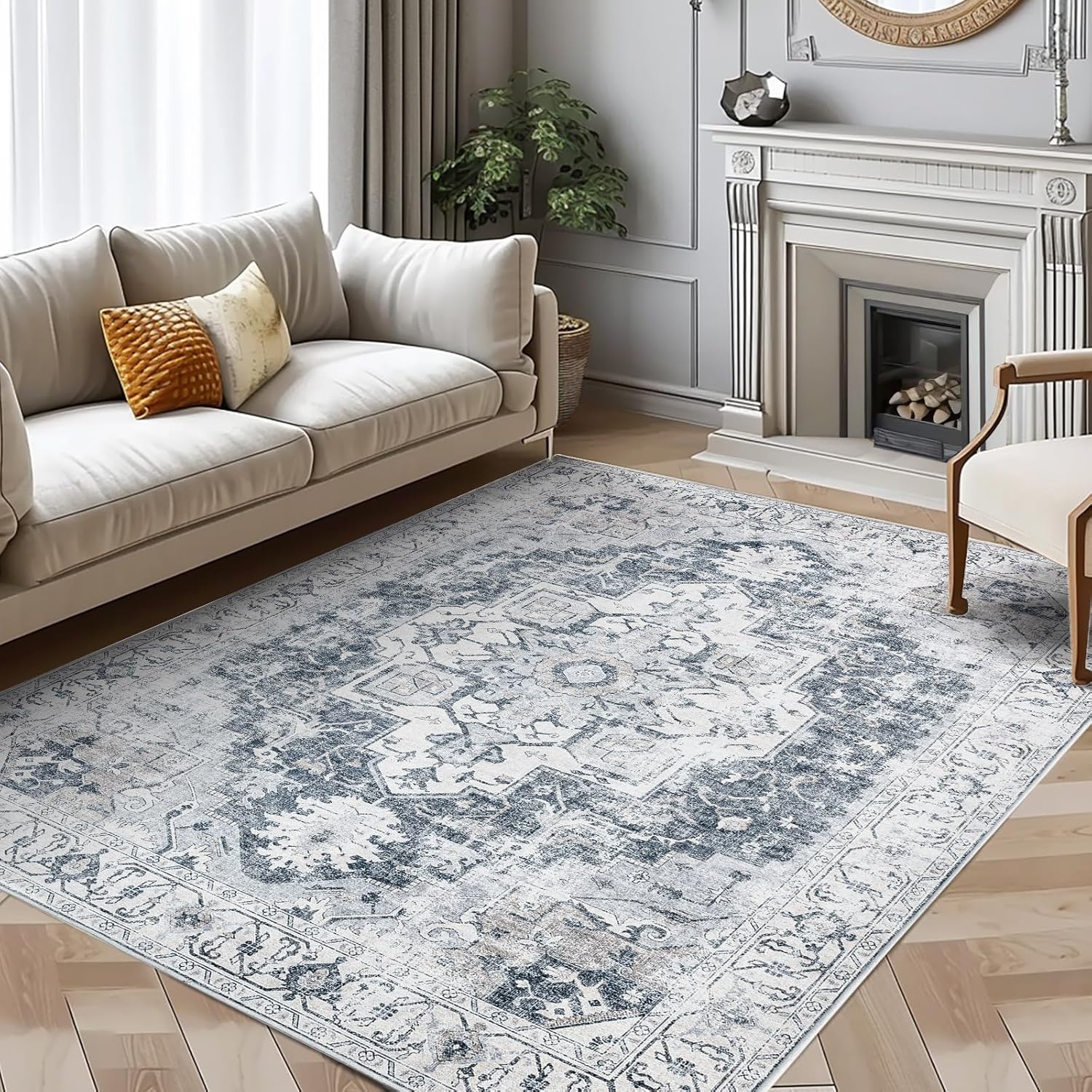 COLLACT Alfombra de 3 x 5  Alfombra de entrada, alfombra vintage lavable,...