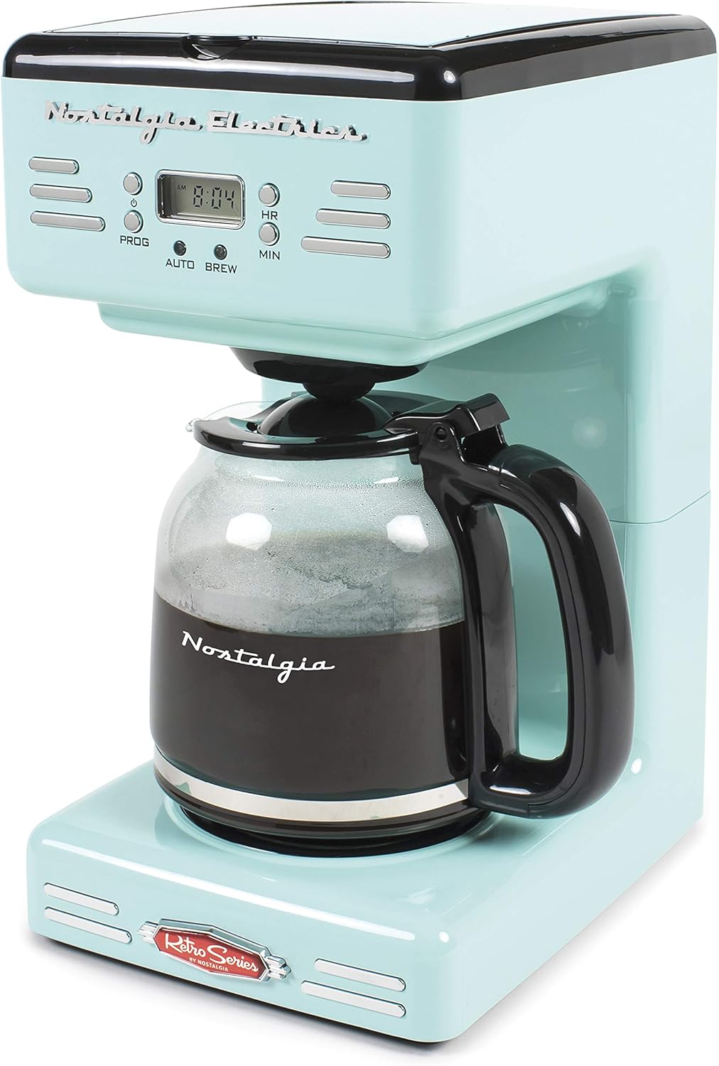 Nostalgia Cafetera programable retro de 12 tazas con pantalla LED, apagado...