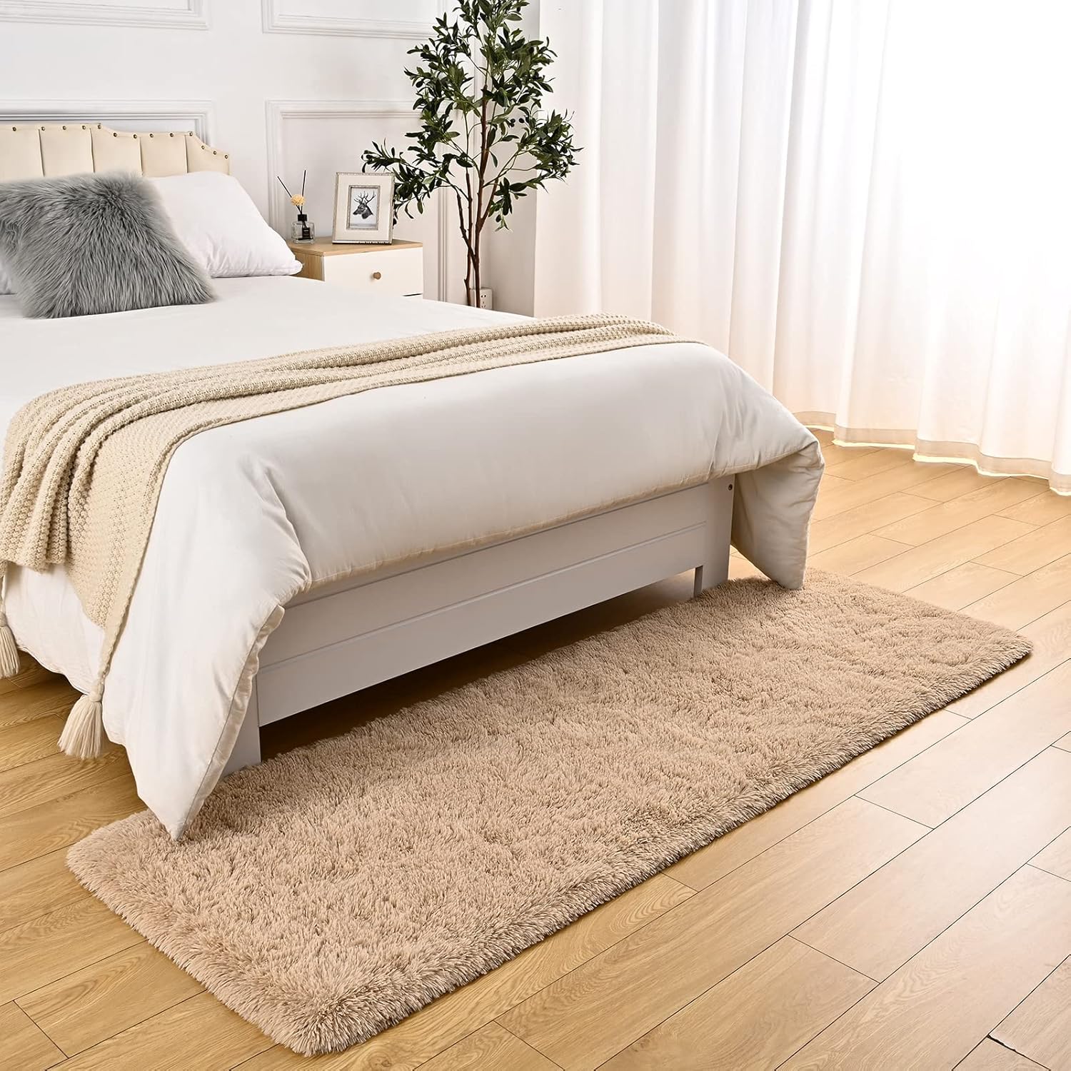 DweIke Alfombra de noche suave para dormitorio, alfombras esponjosas de felpa...