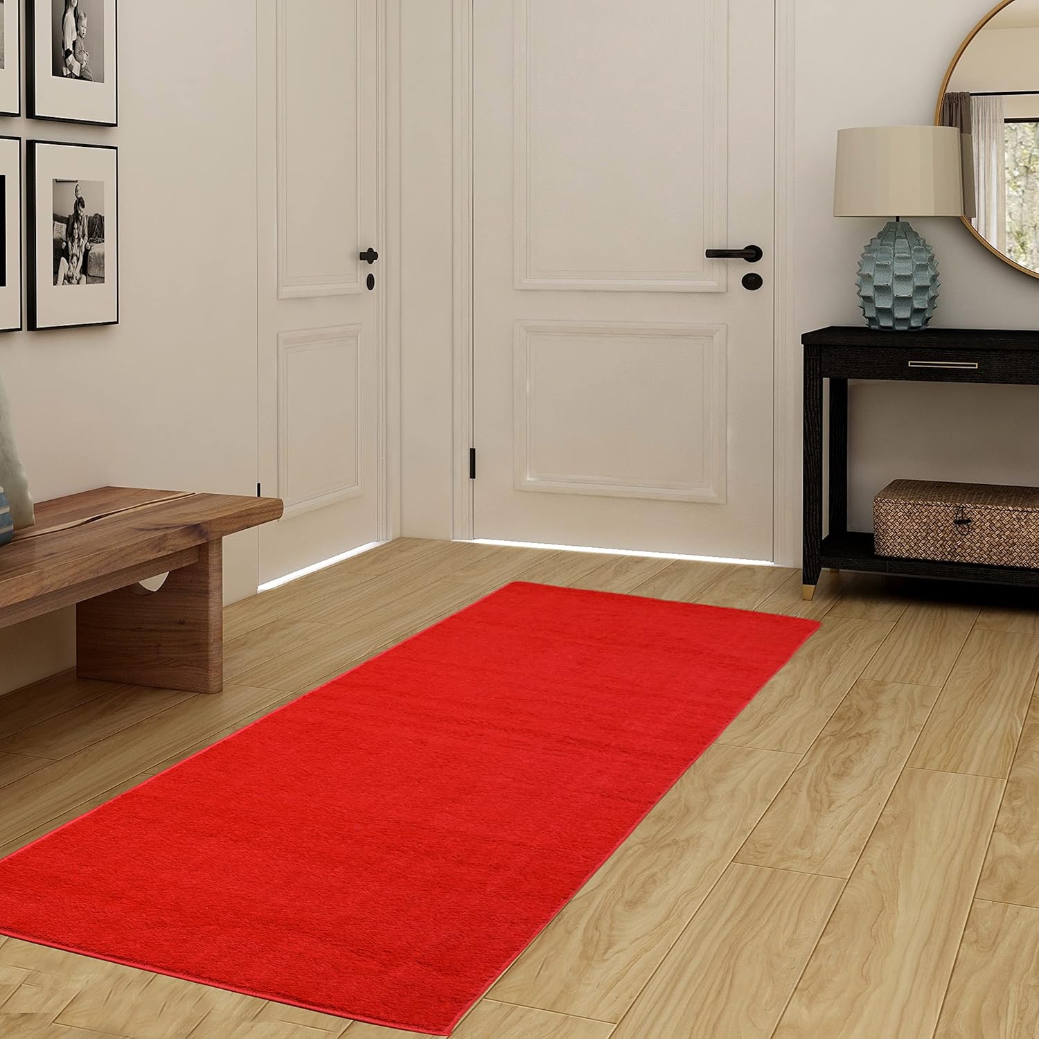 Alfombra de pasillo de color rojo sólido estilo europeo (2.2 pies de ancho x 8...