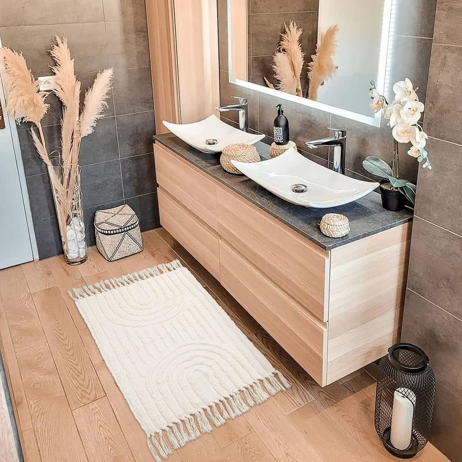 Lanffia Alfombra de baño bohemia de 2 x 3 pies, lavable pequeña alfombra de...