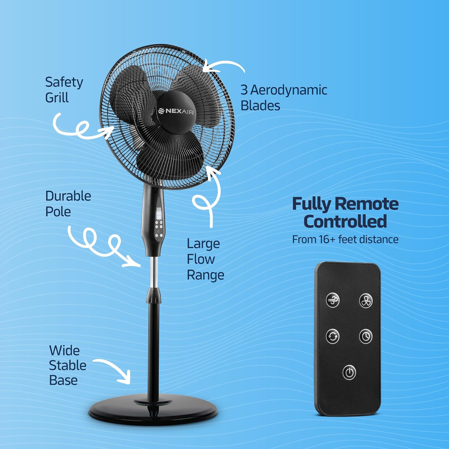 Ventilador oscilante de pie de pedestal de 16 pulgadas, ventilador silencioso...
