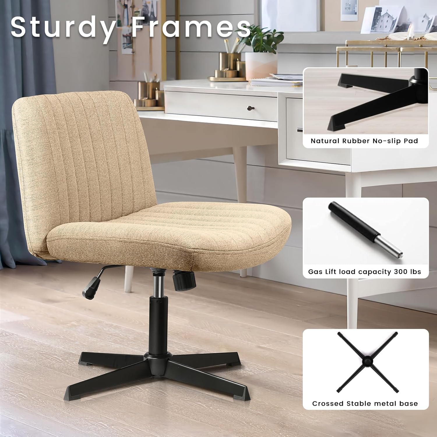 PUKAMI Silla cruzada sin brazos, silla de escritorio de oficina con patas...