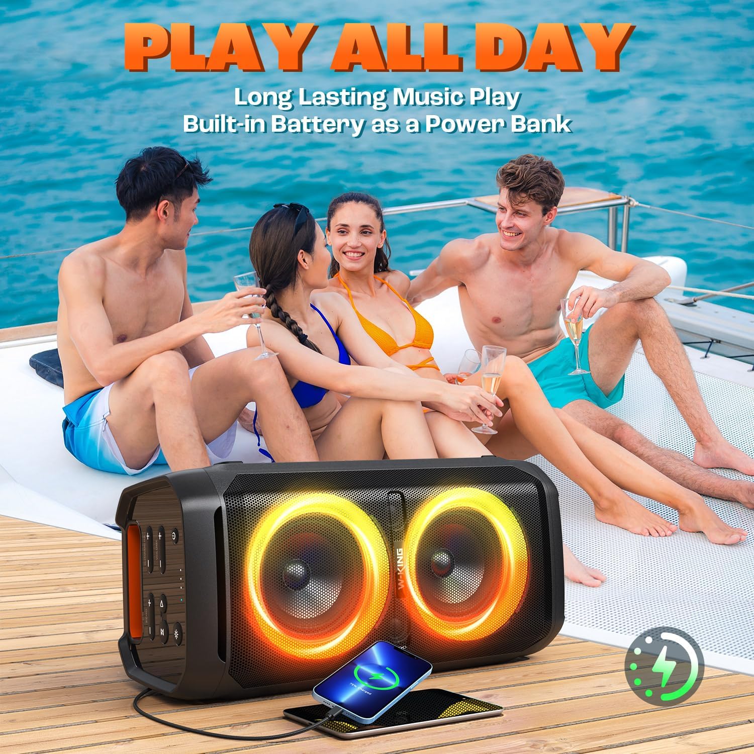 W-KING Altavoces Bluetooth de 100 W V5.3, IPX6 impermeable portátil con graves...