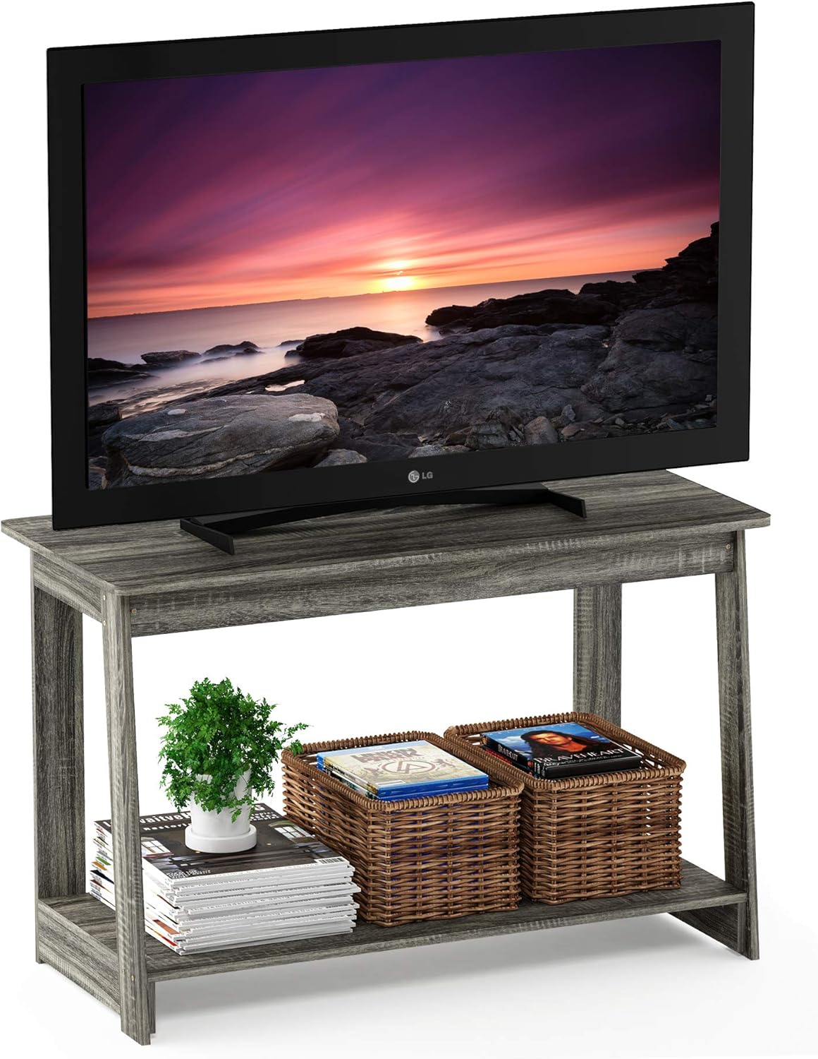Furinno Beginning - Soporte para TV, color gris roble francés, 15.59 x 35.04 x...