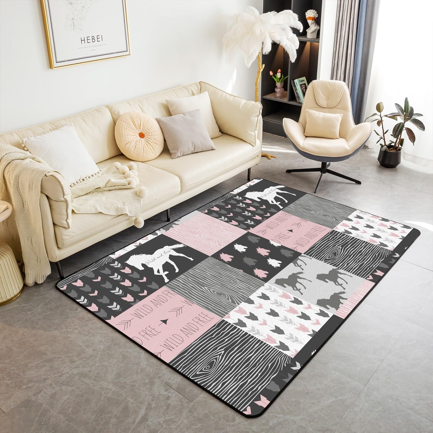Alfombra de unicornio para niñas, de 3 x 5 pies, antideslizante, con diseño de...