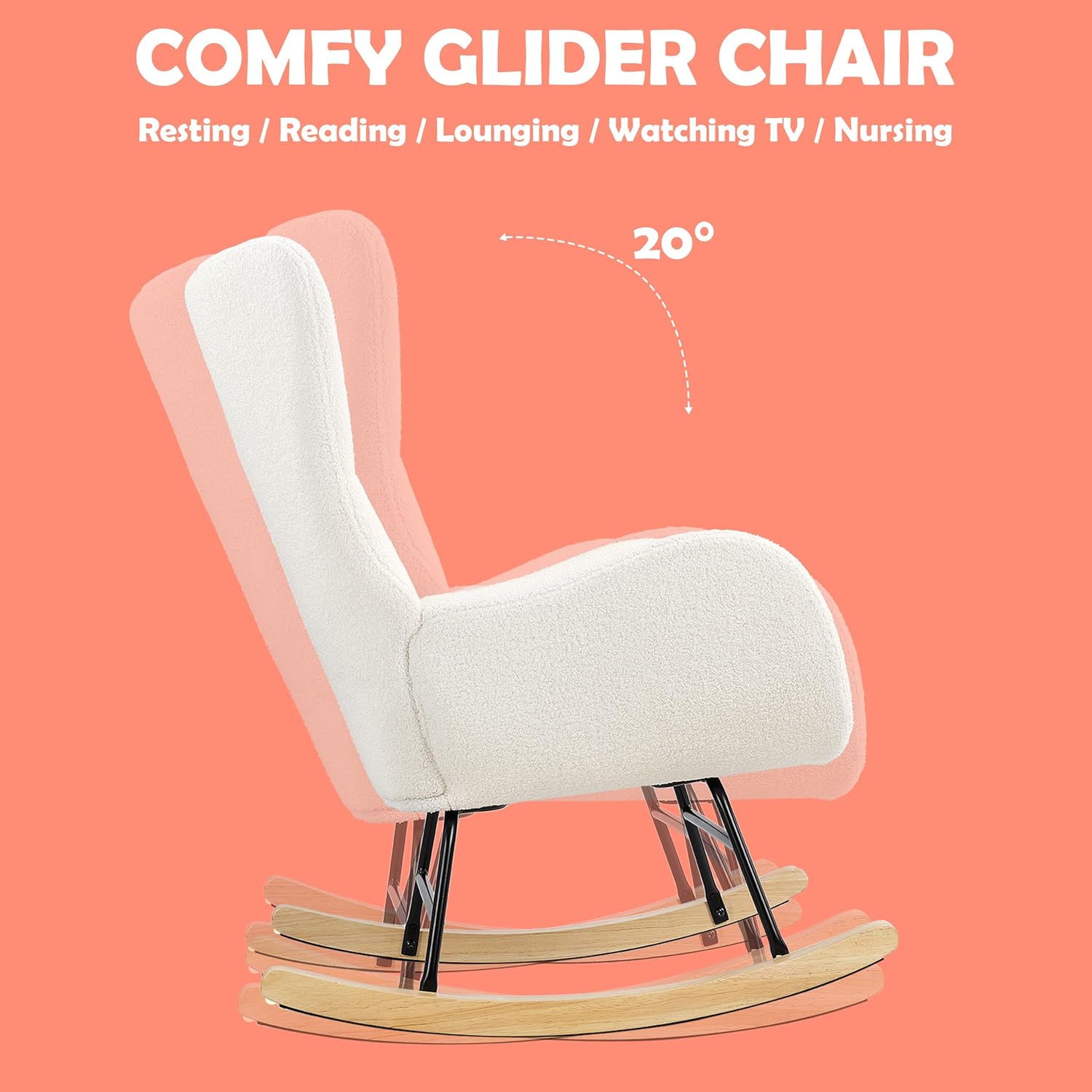 PrimeZone Cómoda mecedora para cuarto de bebé, silla deslizante con respaldo...