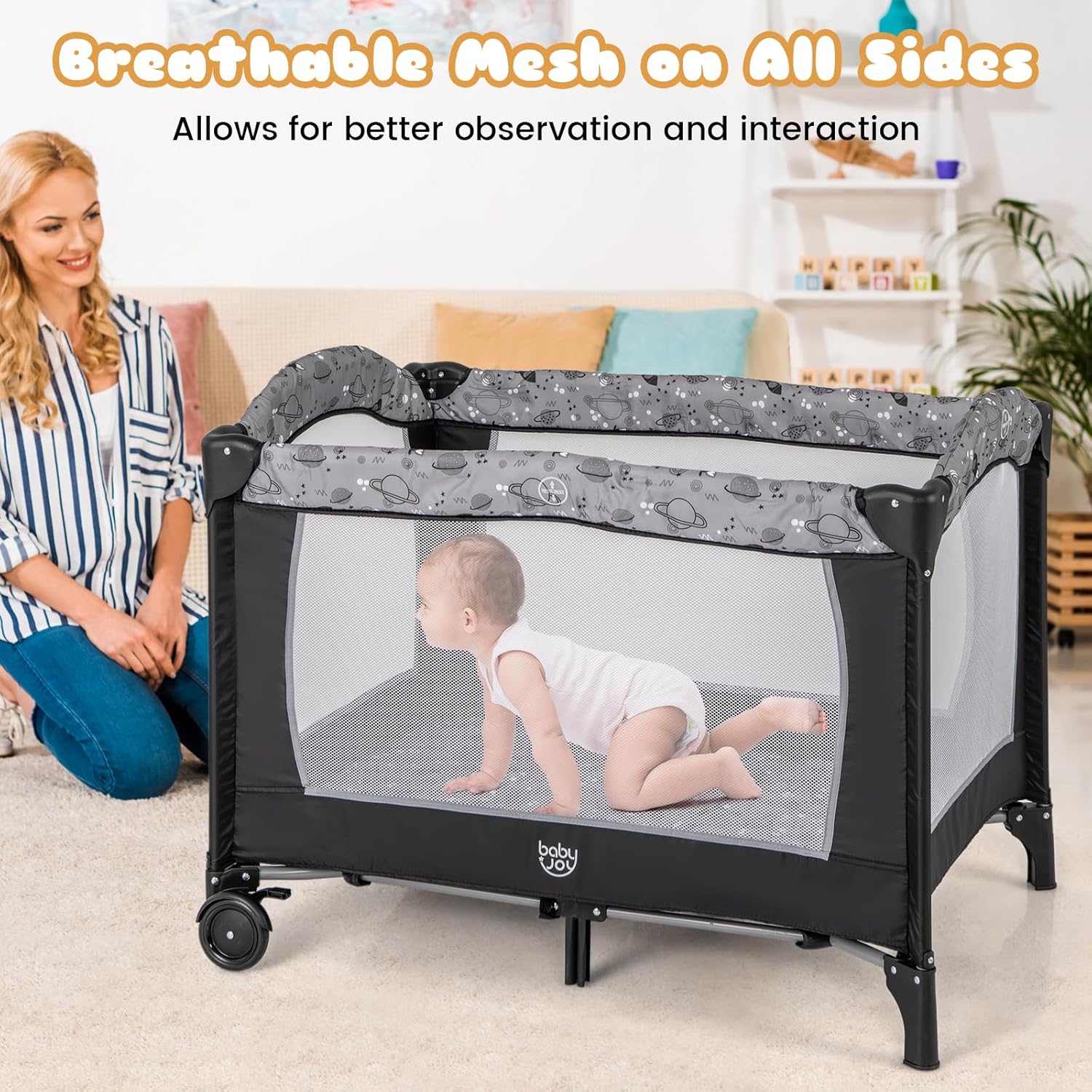 BABY JOY 3 en 1 Pack and Play, corralito portátil para bebé con moisés,...