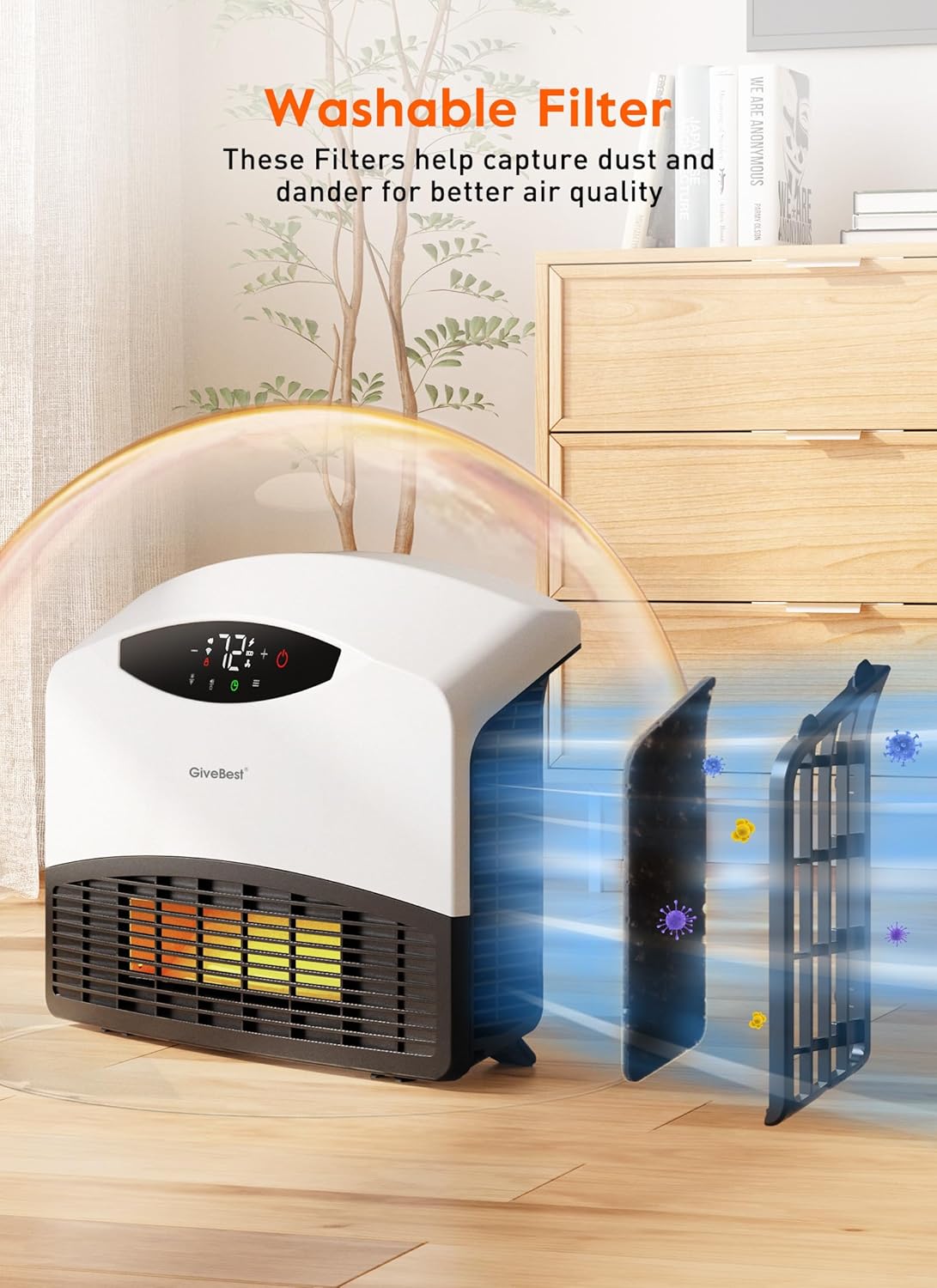 GiveBest Calentador eléctrico de pared con WiFi y control remoto, calentador...