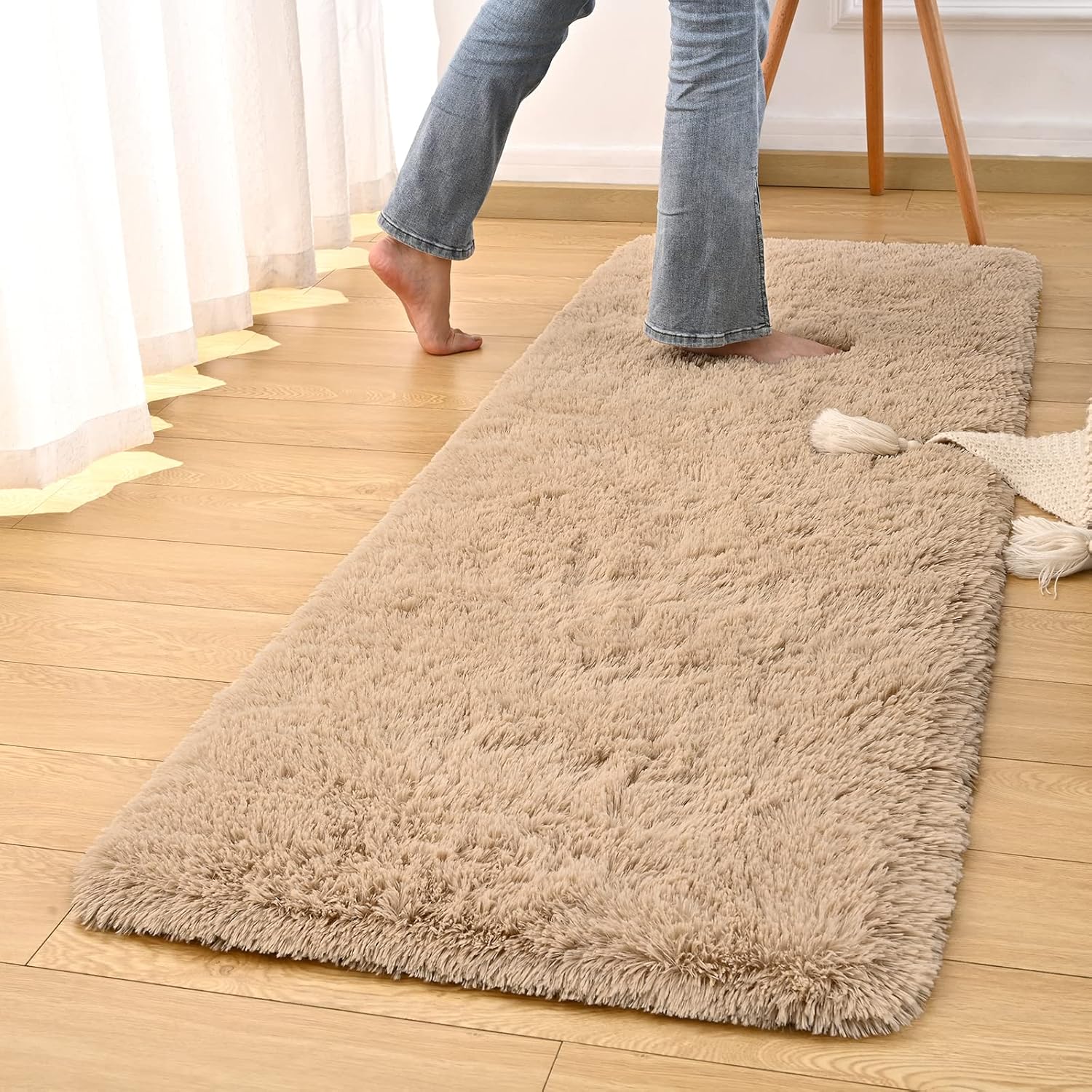 DweIke Alfombra de noche suave para dormitorio, alfombras esponjosas de felpa...