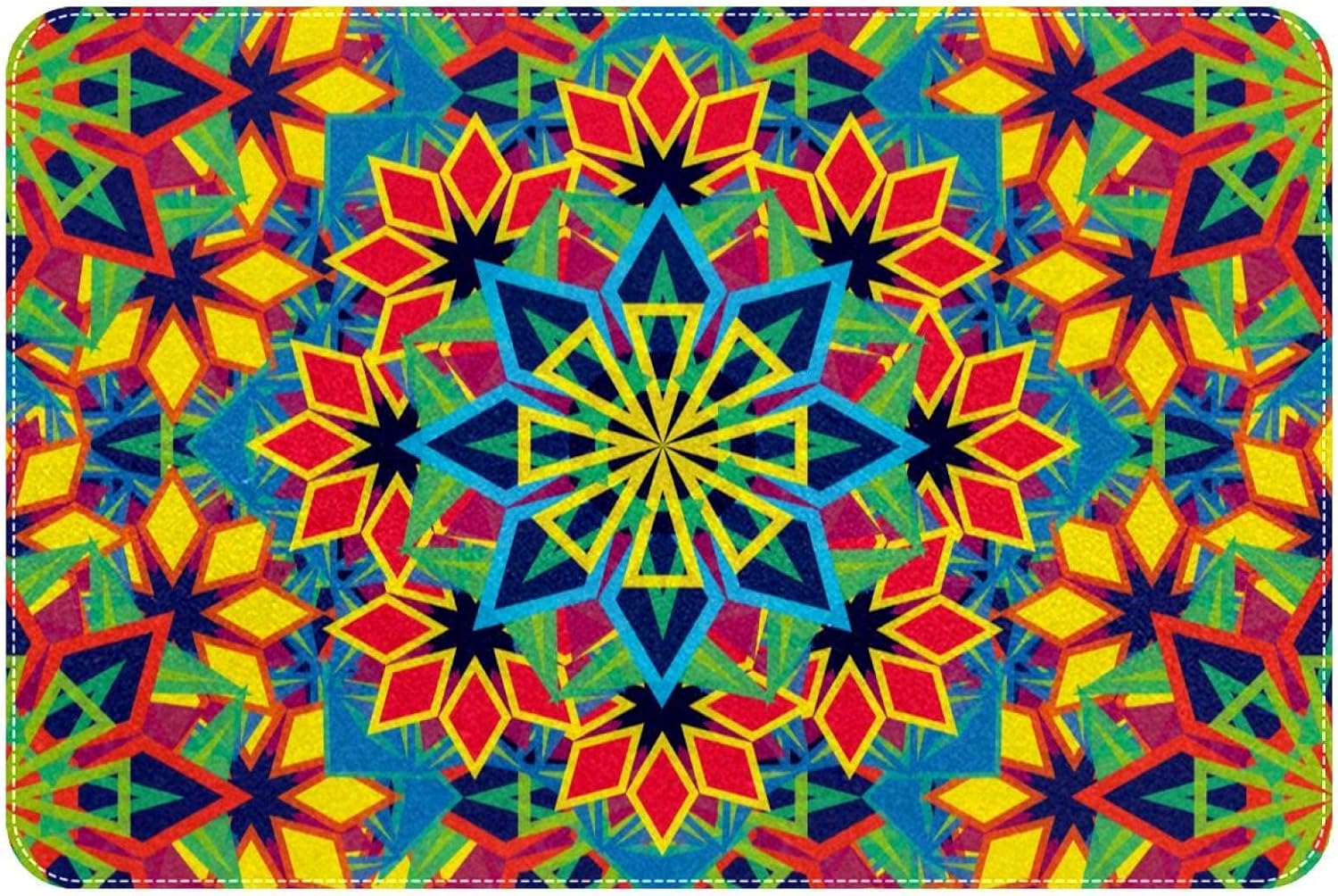 Tapete colorido con patrón de caleidoscopio, tapete duradero para puerta...