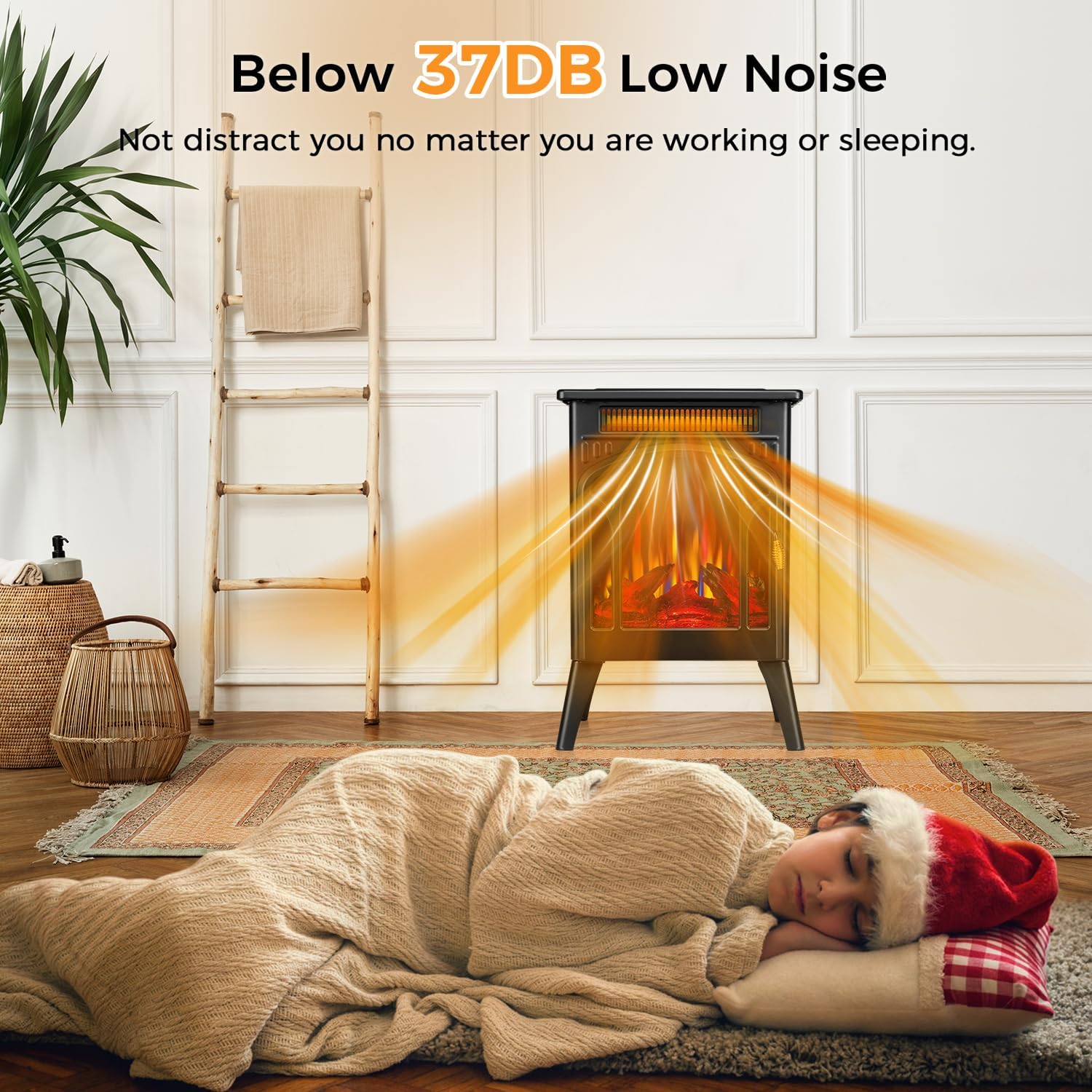 Joy Pebble Estufa de chimenea eléctrica, calentamiento rápido 3s de 1500 W,...