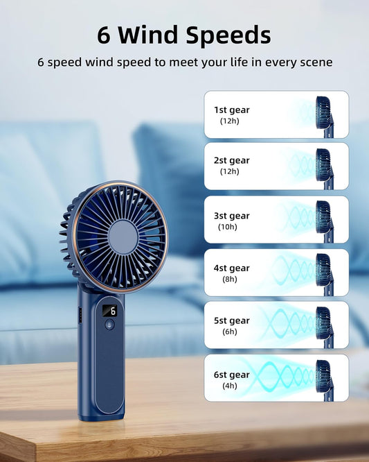 Ventilador de mano portátil recargable, 4000 mAh, ajustable en 180, 6...