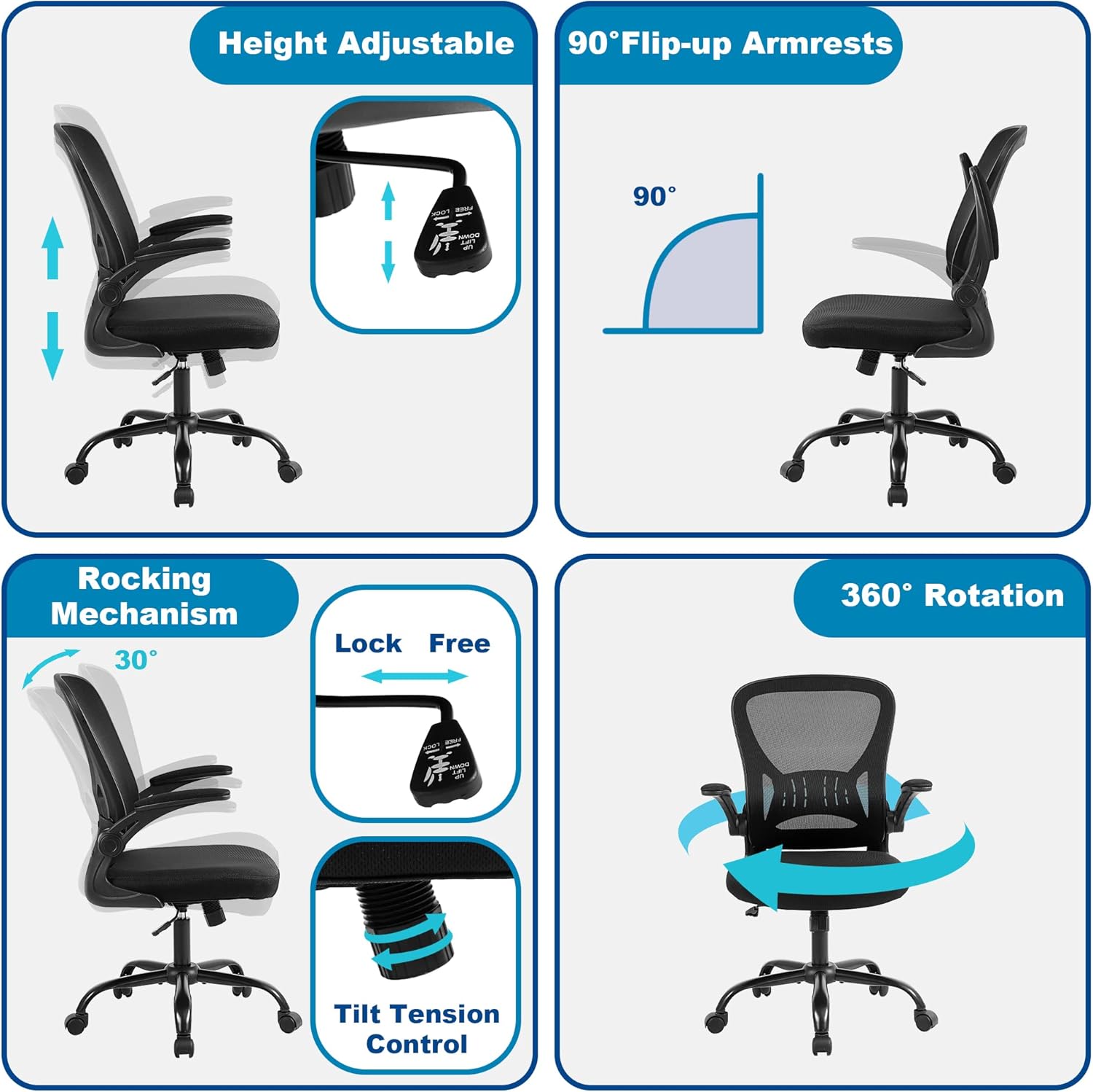 Silla de oficina de malla, silla ergonómica para computadora con brazos...