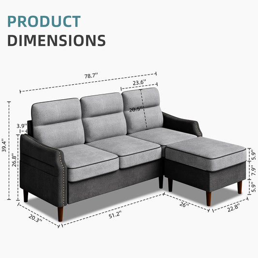 JAMFLY Sofá modular en forma de L con bolsa de almacenamiento lateral, sofá...