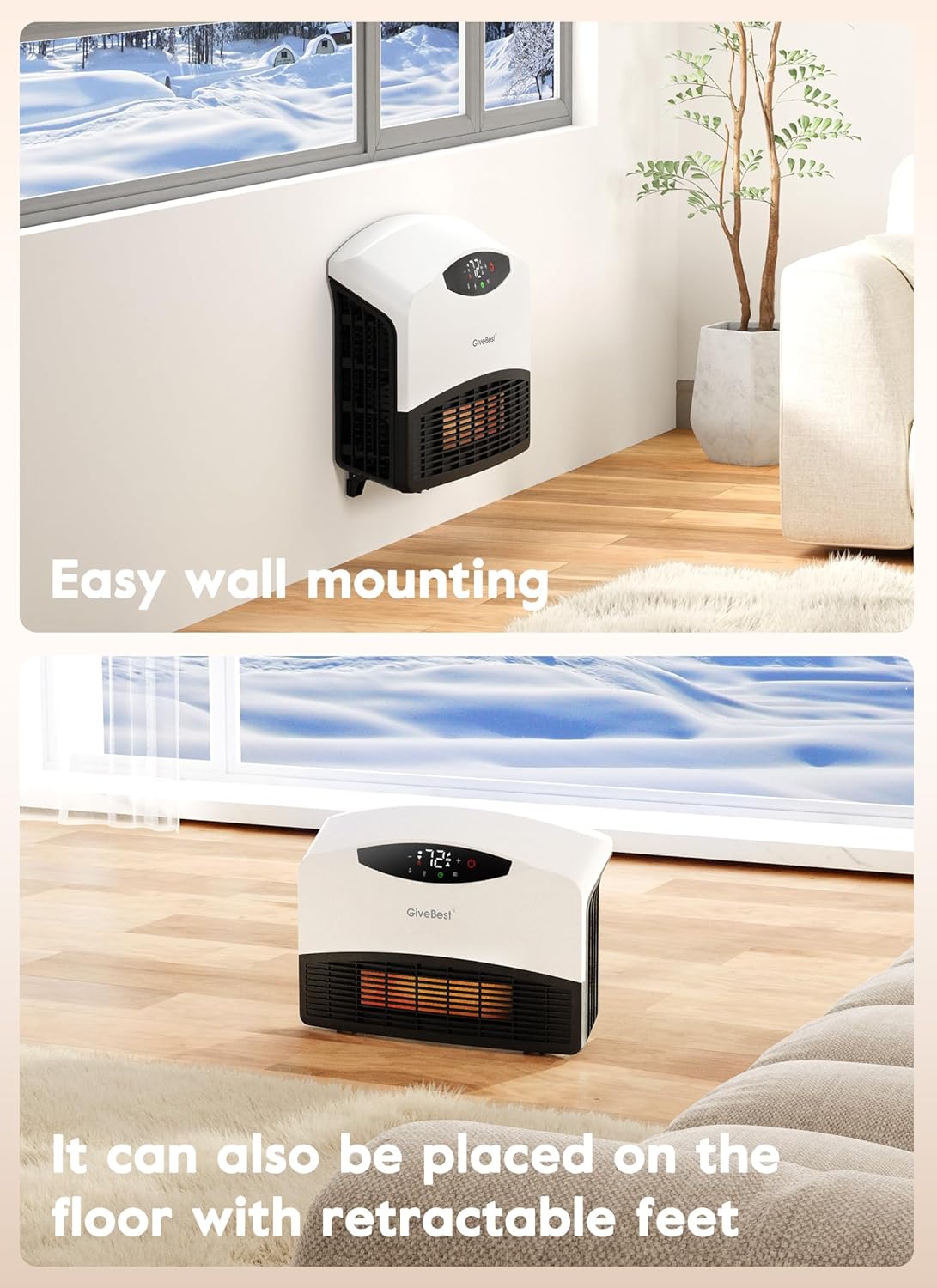 GiveBest Calentador eléctrico de pared con WiFi y control remoto, calentador...