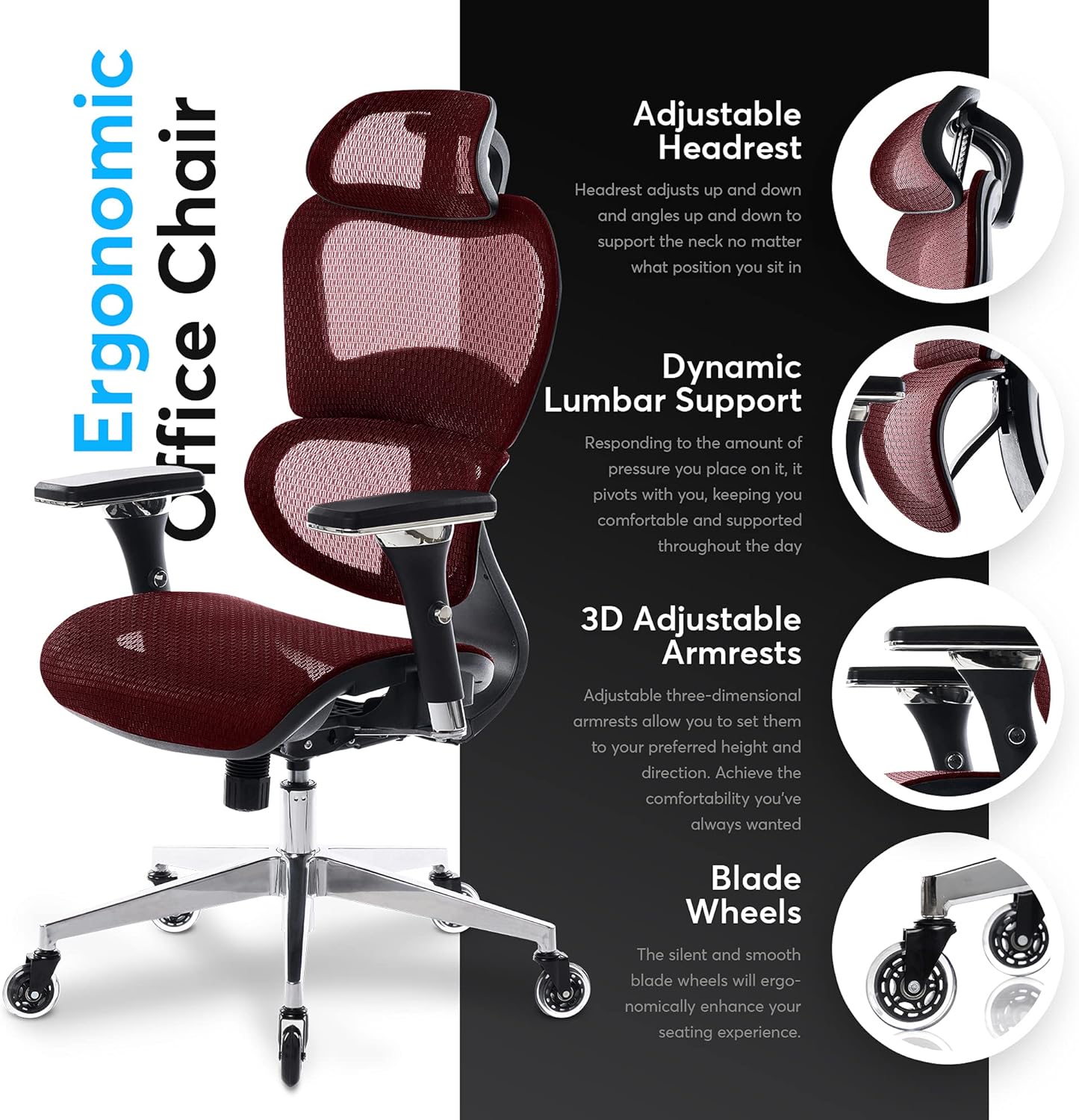 Oline ErgoPro Silla de oficina ergonómica  Silla de escritorio con reposabrazos...
