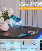 dnbss Mesita de noche con estación de carga cableadainalámbrica, mesitas de...