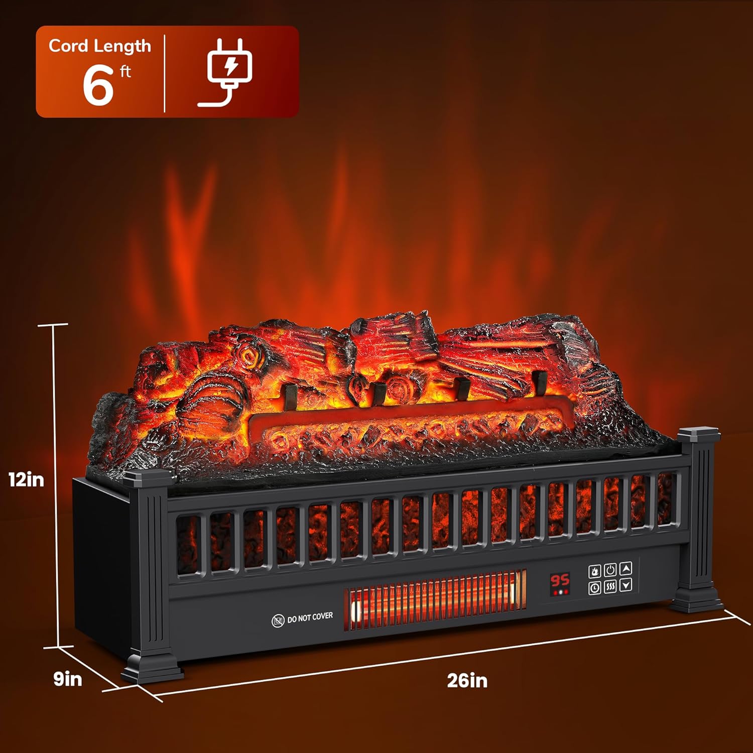 Troncos de chimenea eléctrica de 26 pulgadas, controlador remoto, calentador de...