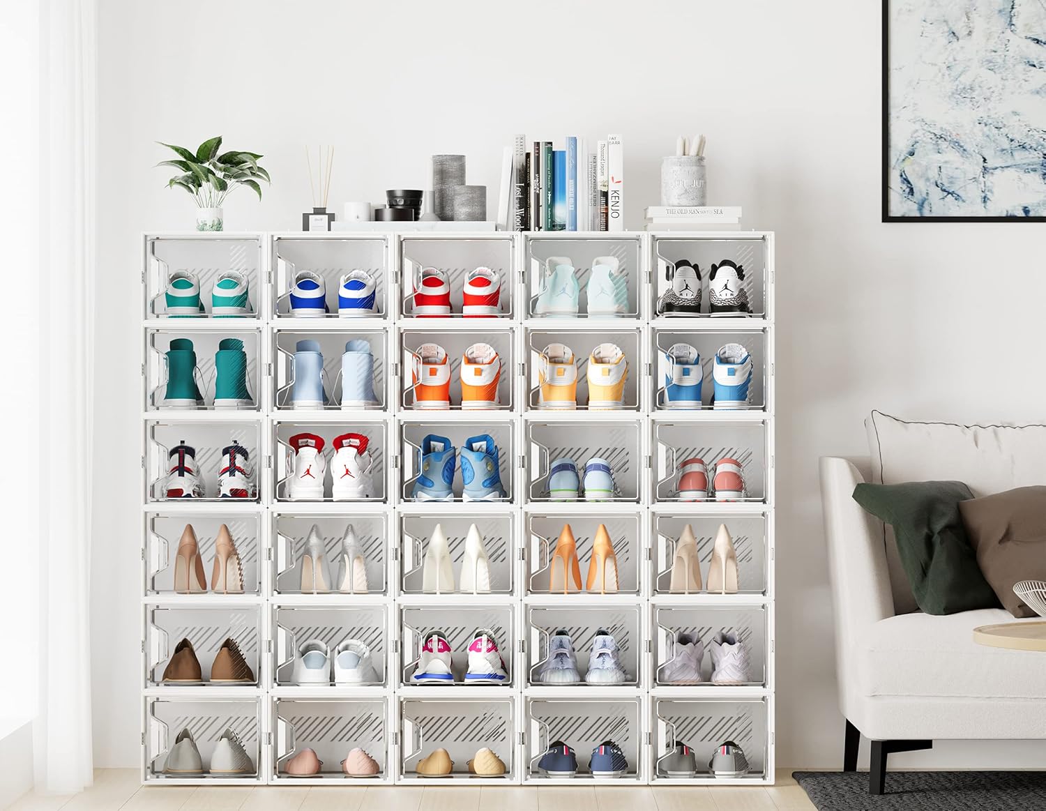 Almacenamiento de zapatos, paquete de 12 organizadores de zapatos grandes para...