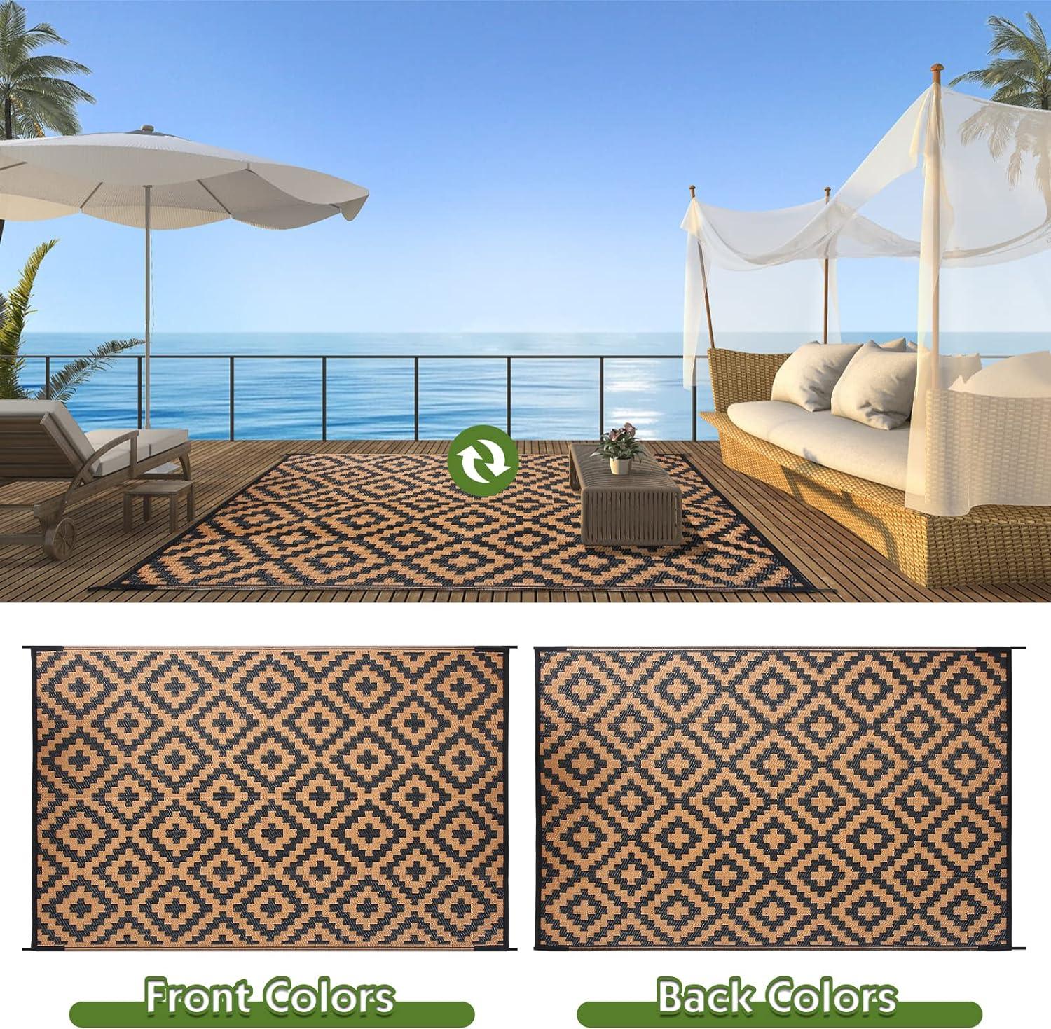 Alfombra de patio al aire libre, impermeable, 5 x 8 pies, alfombra de paja de