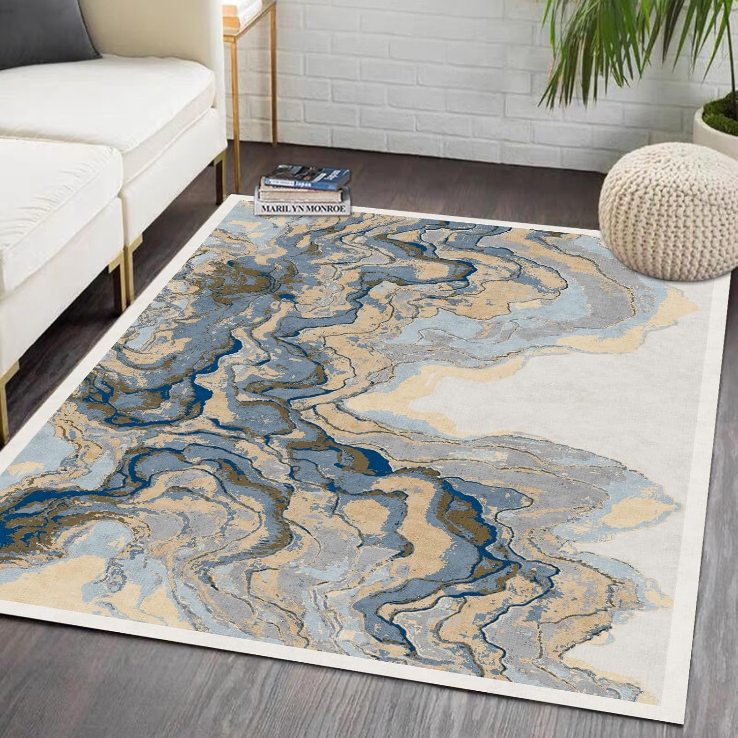 Alfombra abstracta ondulada, 4 x 6 pies, para sala de estar, dormitorio,