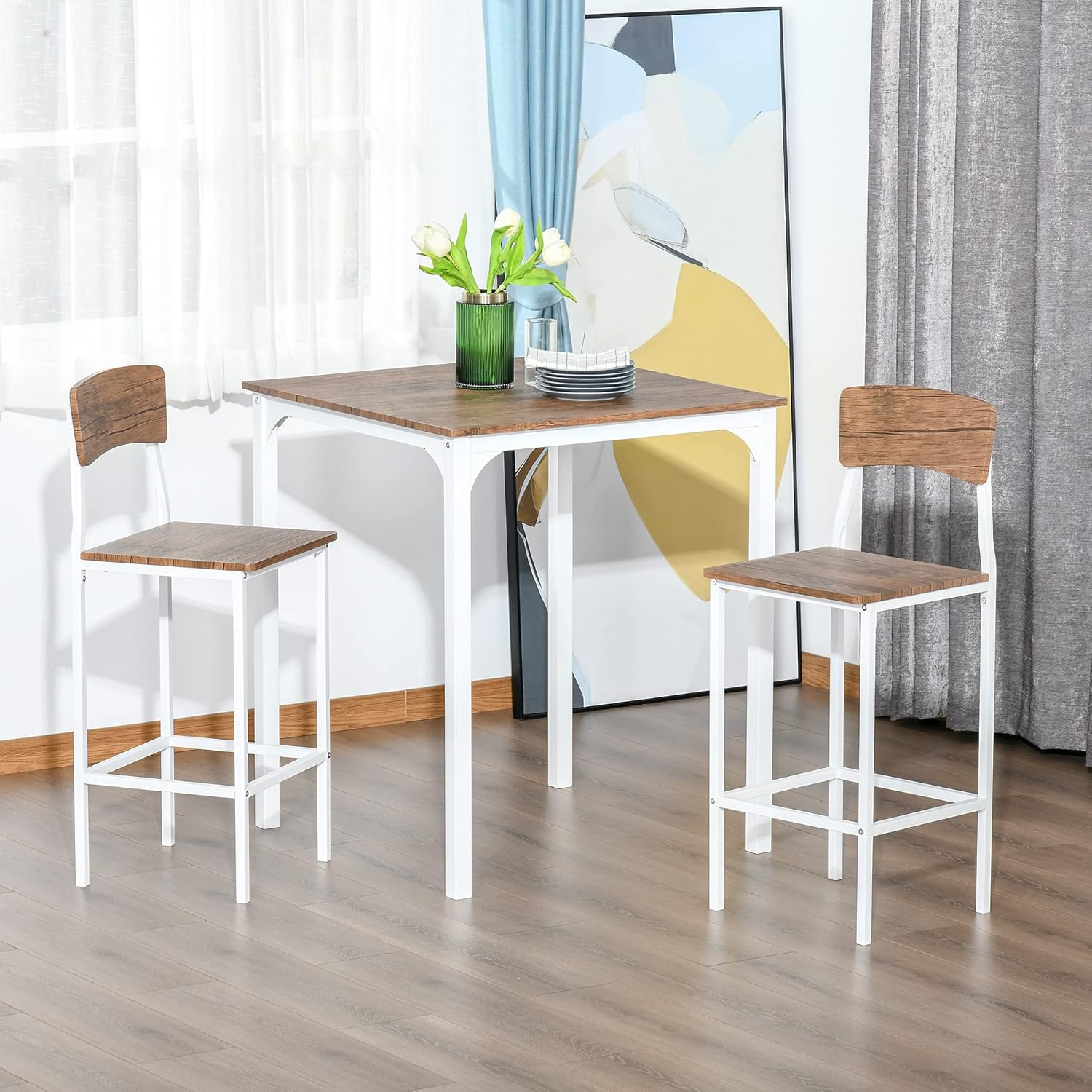 HOMCOM Juego de mesa y sillas de barra de altura de mostrador de 3 piezas,...