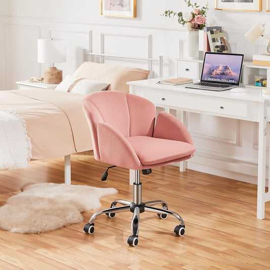 Yaheetech Silla de escritorio rosa, bonita silla de terciopelo para oficina en...