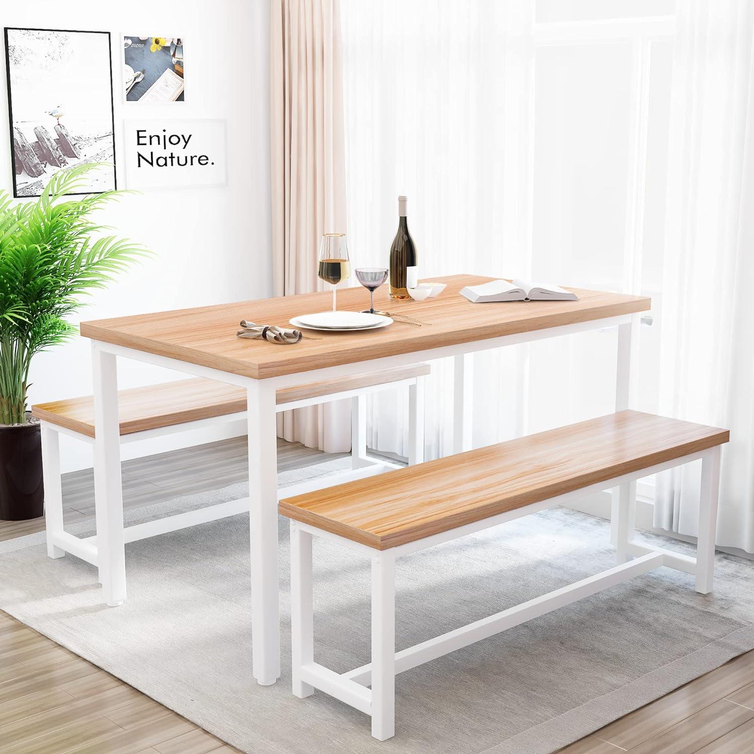 Juego de mesa de comedor para 4 mesas de cocina con 2 bancos de comedor, juego