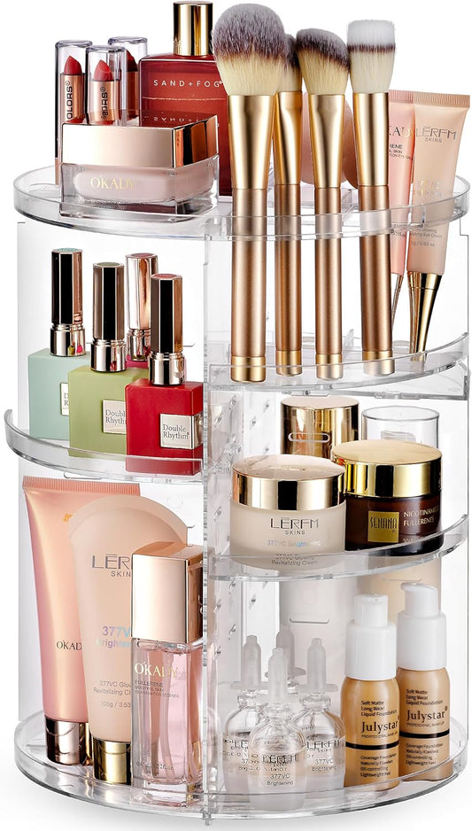 Masirs, Organizador de maquillaje giratorio altura de estante ajustable y...