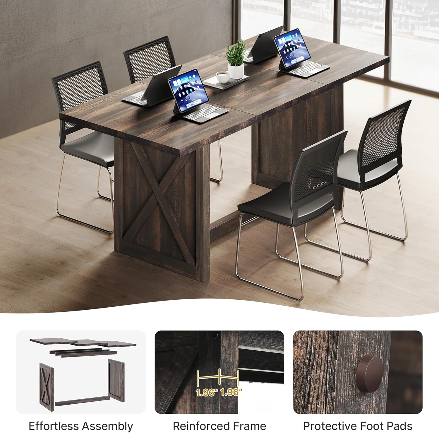 YITAHOME Mesa de comedor grande de 70.8 pulgadas para 6 a 8 personas, mesa de...