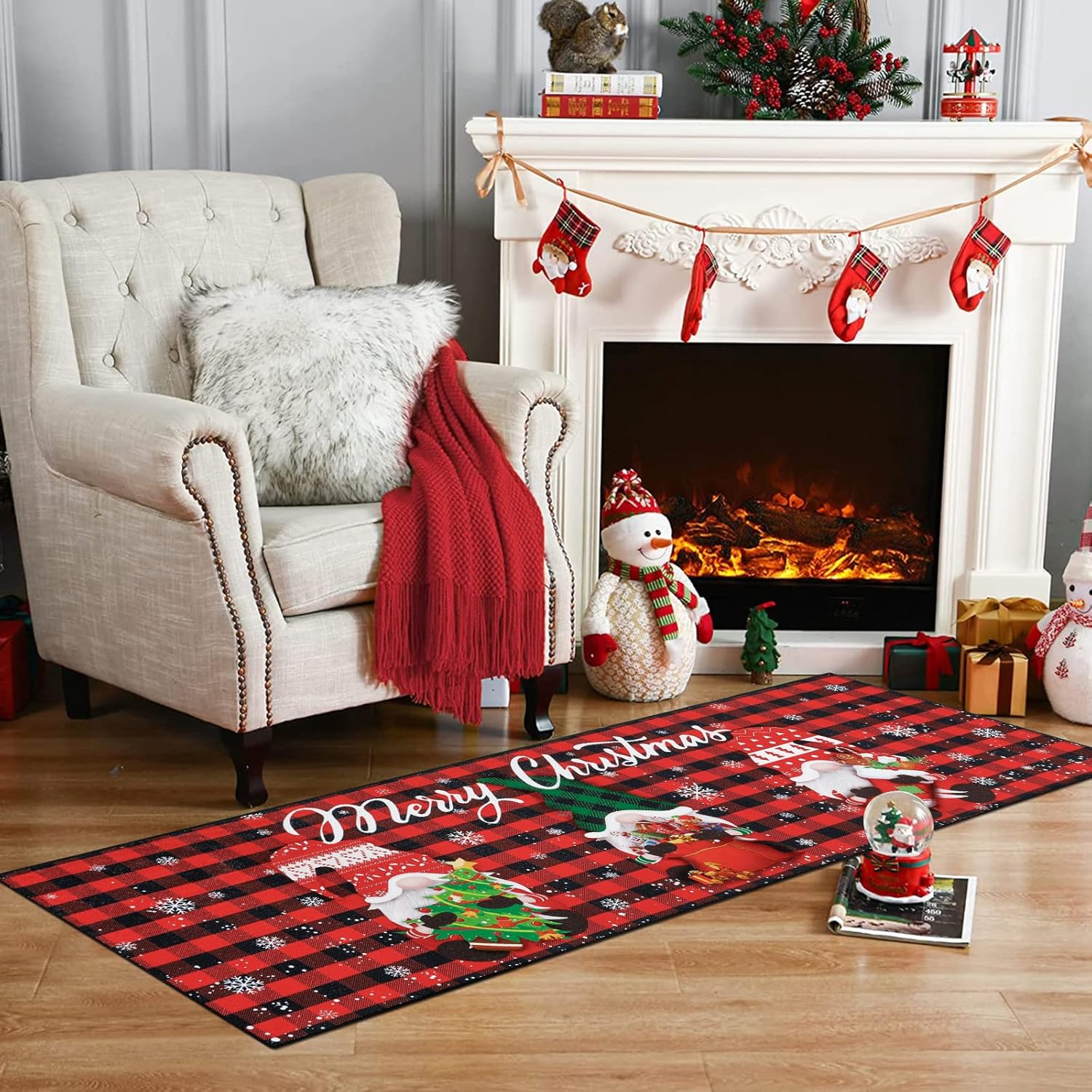 Alfombra de pasillo de gnomo navideño de 2 x 6 pies, antideslizante, lavable,