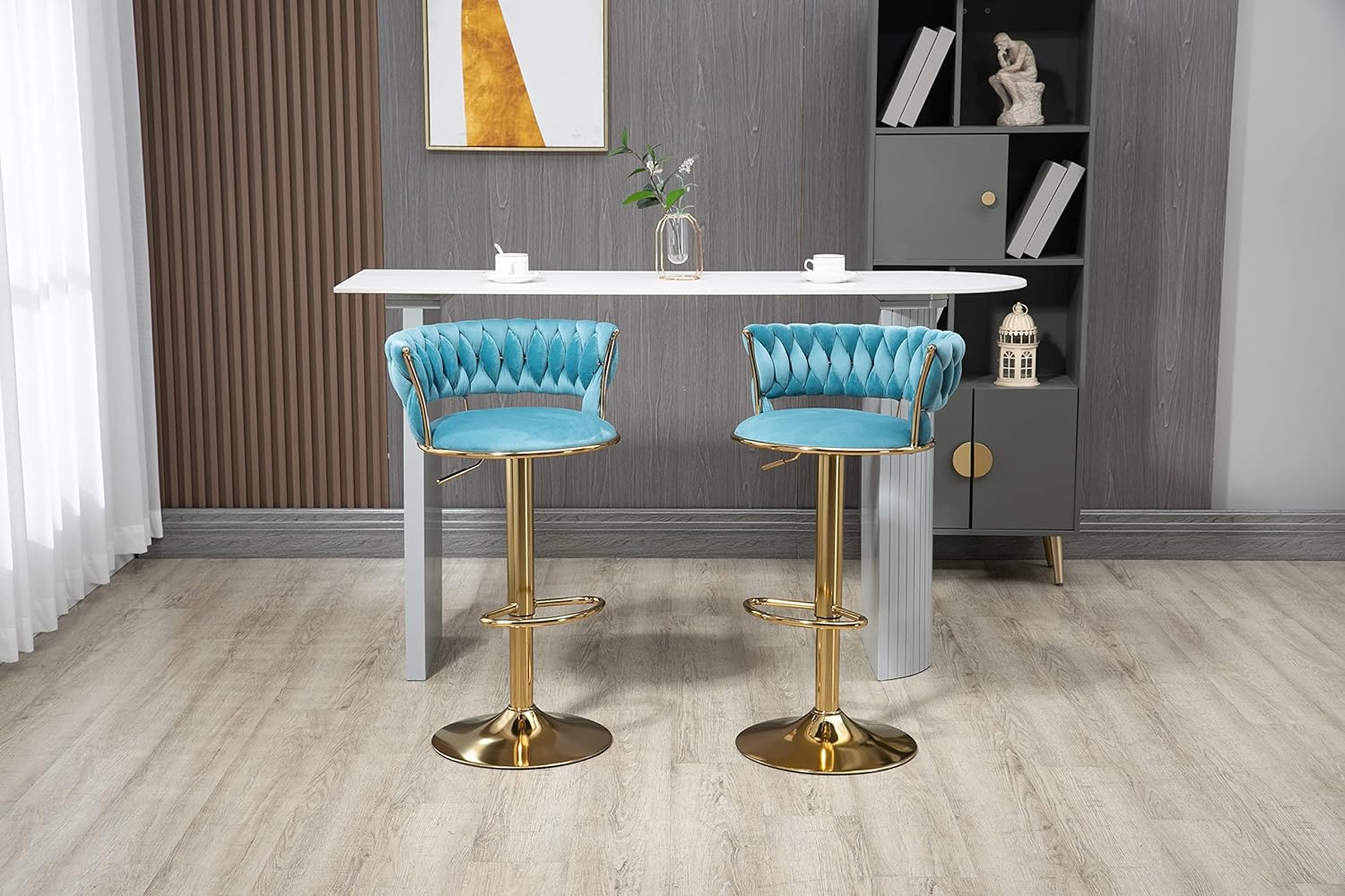 Taburetes de bar giratorios de terciopelo, taburetes de bar ajustables con...