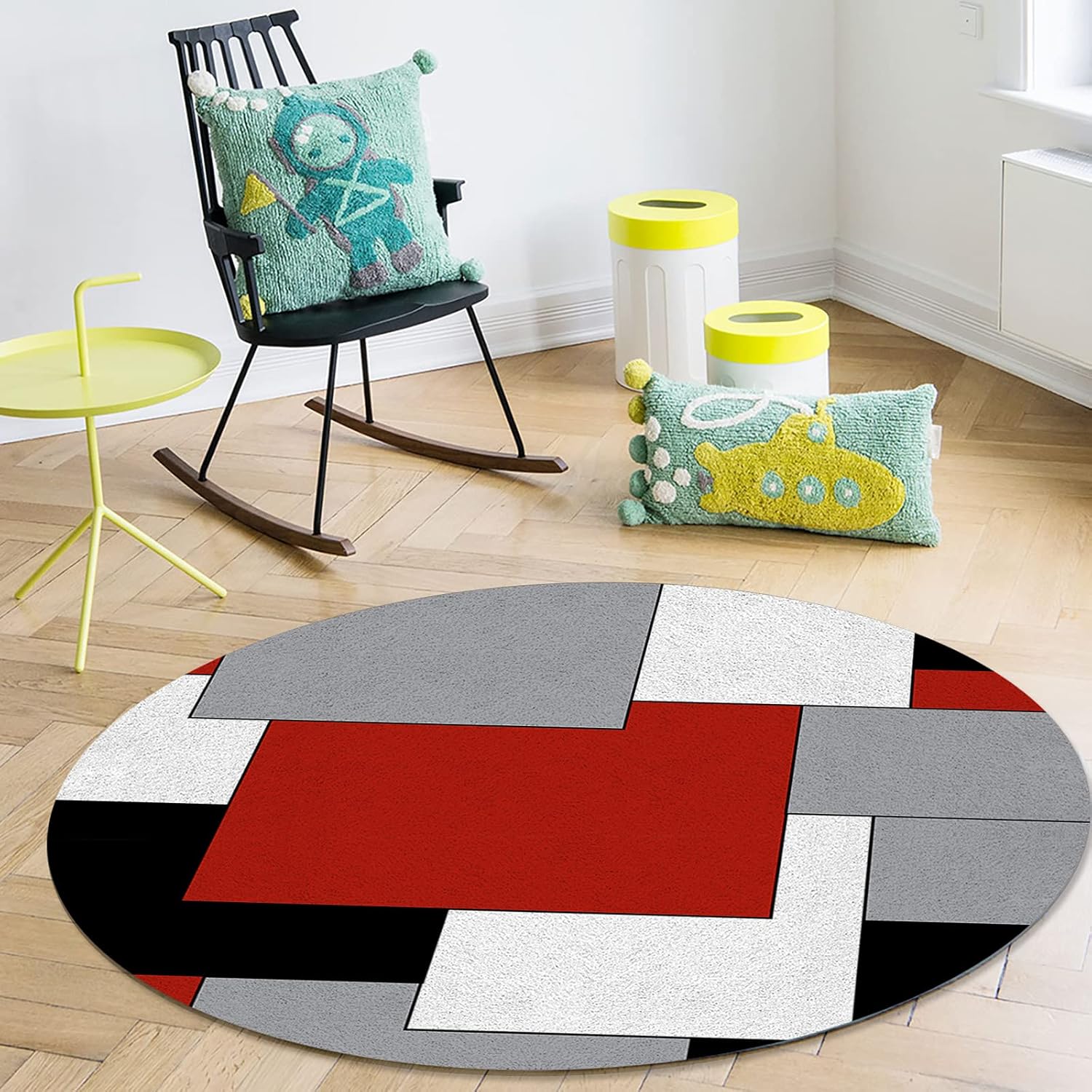 Alfombra redonda con diseño geométrico irregular, lavable, suave, a prueba de...