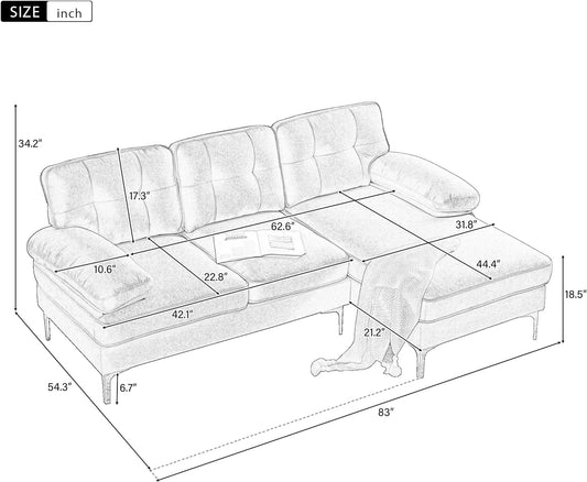 Juego de sofás modulares modernos de 83 pulgadas, sofás tapizados en forma de L