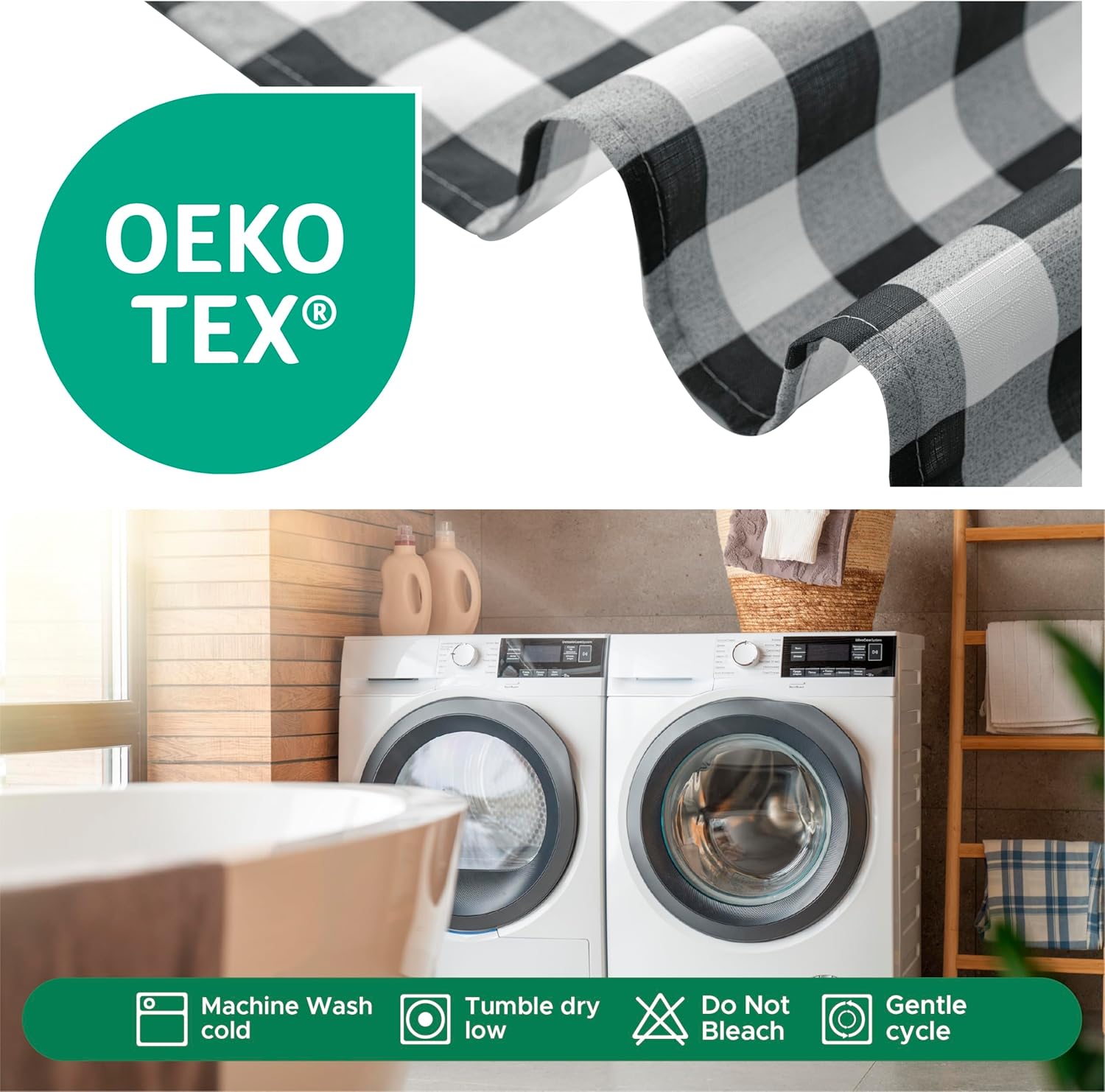 Biscaynebay - Cortinas de tela texturizada a cuadros para baño