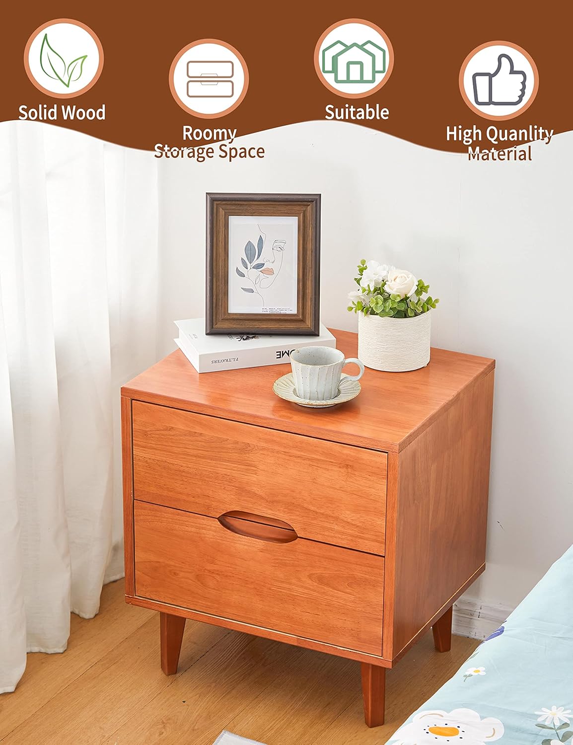 Mesitas de noche de madera con mango ranurado moderno de mediados de siglo,...
