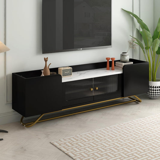 Merax Soporte de TV de diseño elegante con vidrio estriado y base de marco...