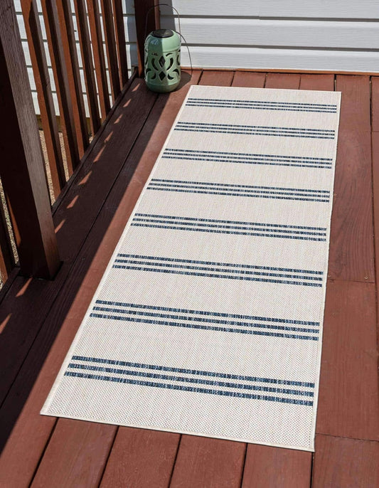 Unique Loom Outdoor Collection Area Rug - Anguilla (2' x 8' Runner, Ivory Blue)