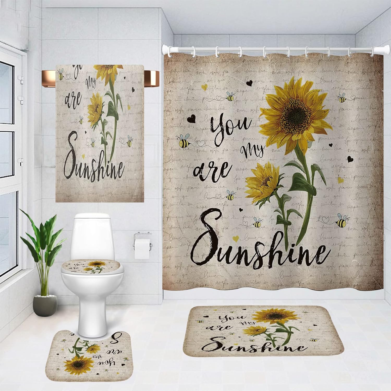 Juego de cortinas de ducha de baño, 5 piezas, cortina de baño de tela...
