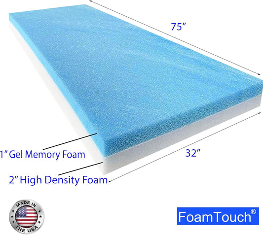 FoamTouch Colchón litera de 3 pulgadas de alto x 32 pulgadas de ancho x 75...