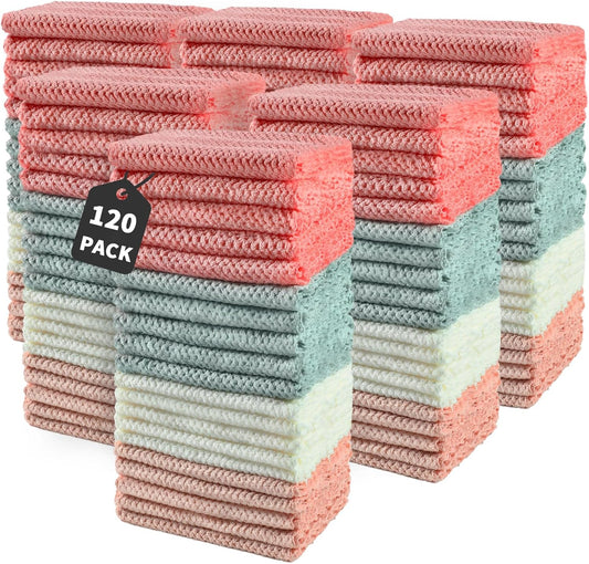 Paquete de 120 paños de limpieza de microfibra, toallas de cocina, toalla de