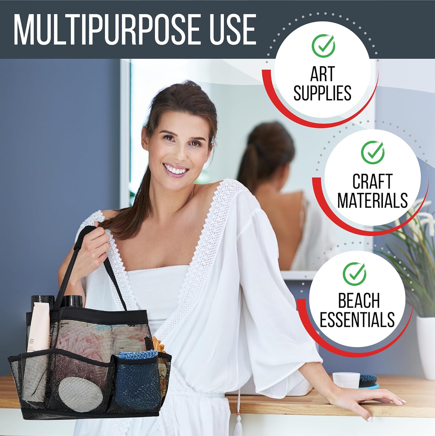 Masirs Bolsa de ducha de malla - Organizador de baño plegable y portátil para...