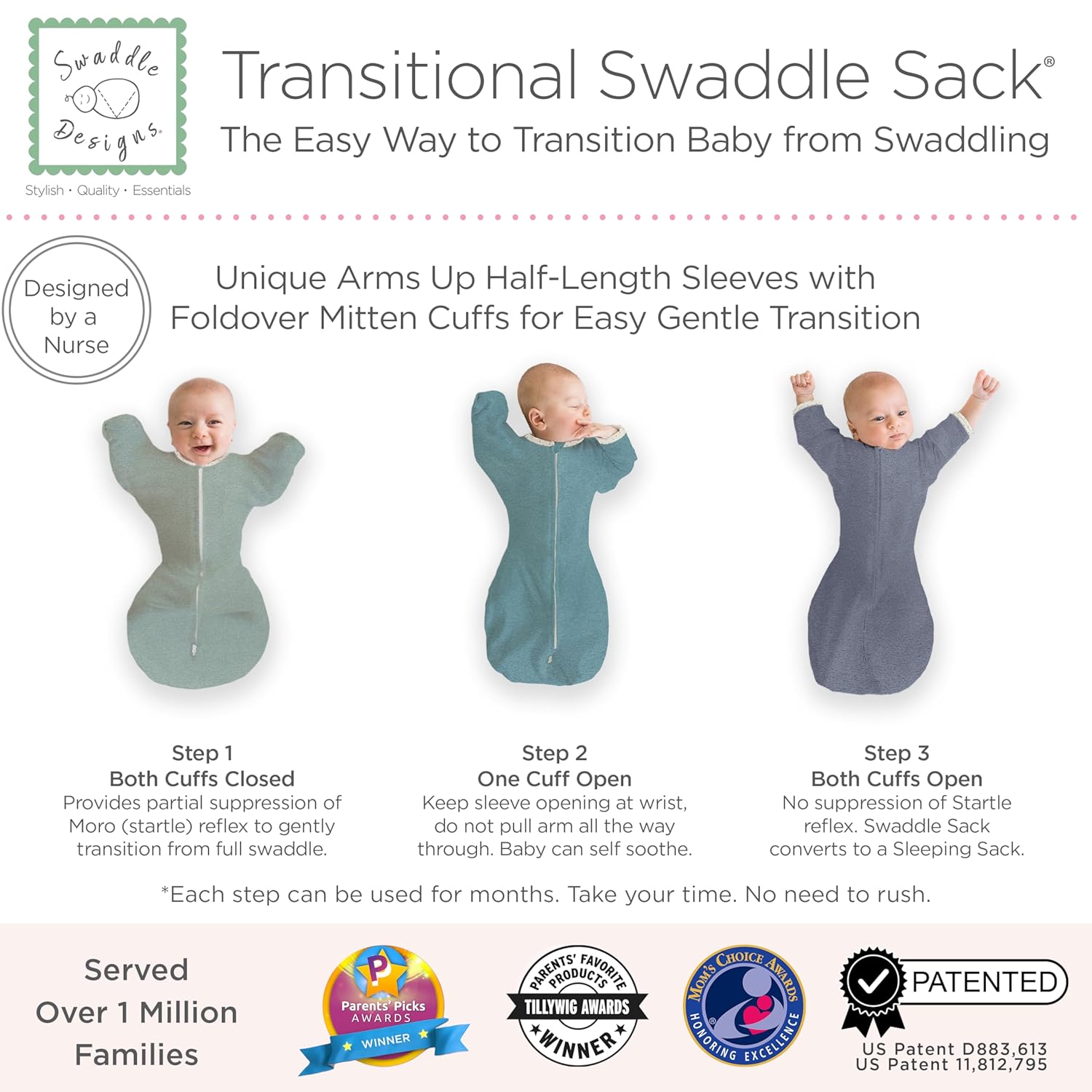 SwaddleDesigns Saco de transición para envolver con mangas de media longitud...