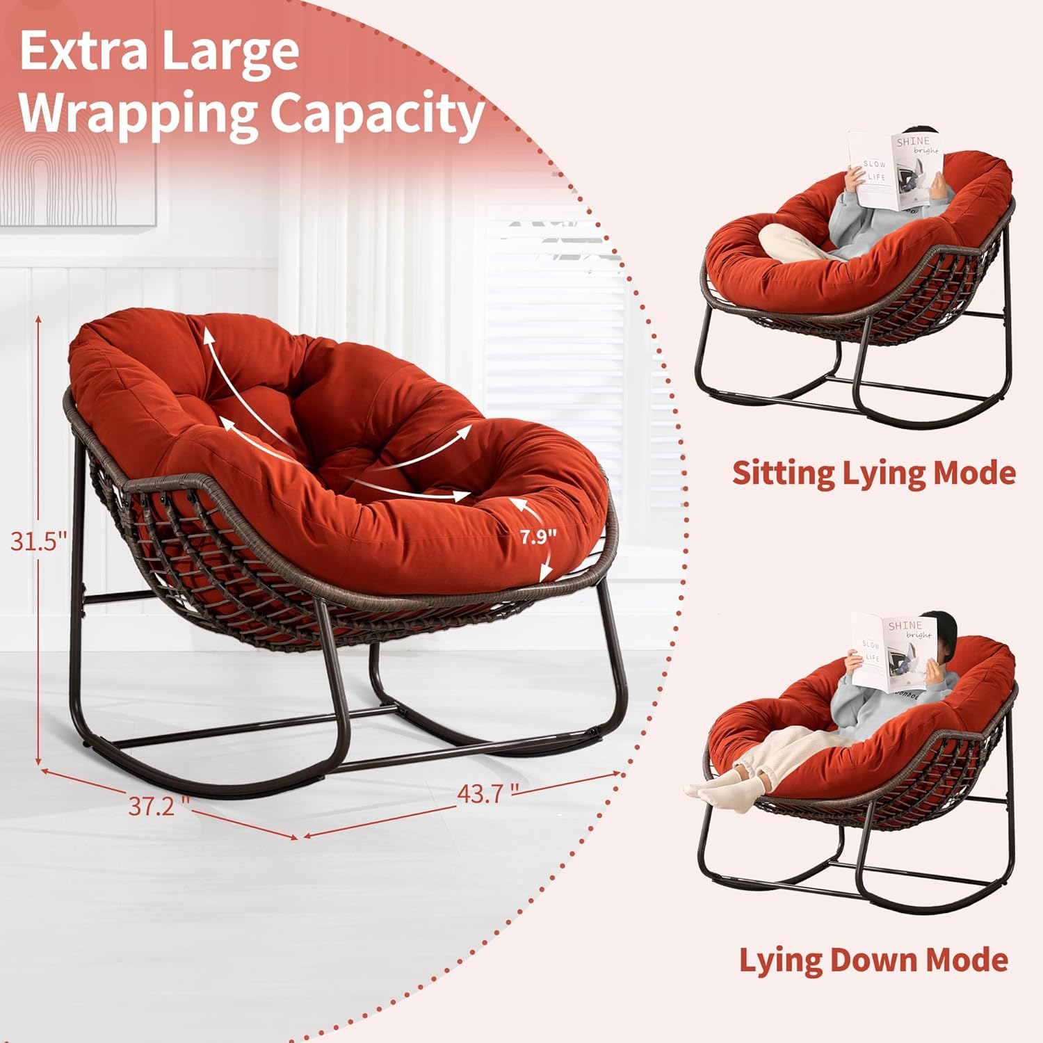 Mecedora Papasan para exteriores, cómoda y de gran tamaño, silla para el patio,...